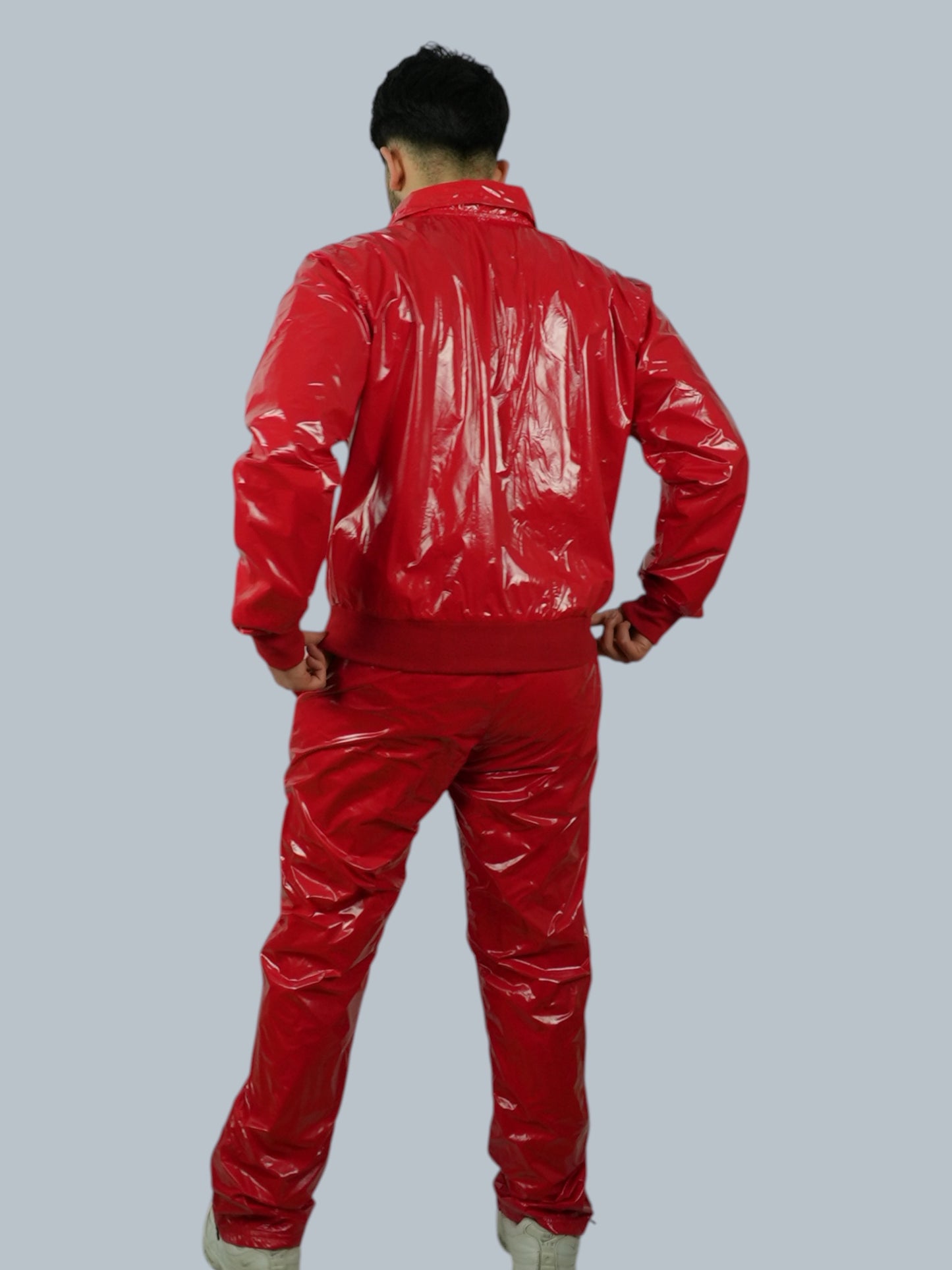 Red Glossy PU Nylon Tracksuit