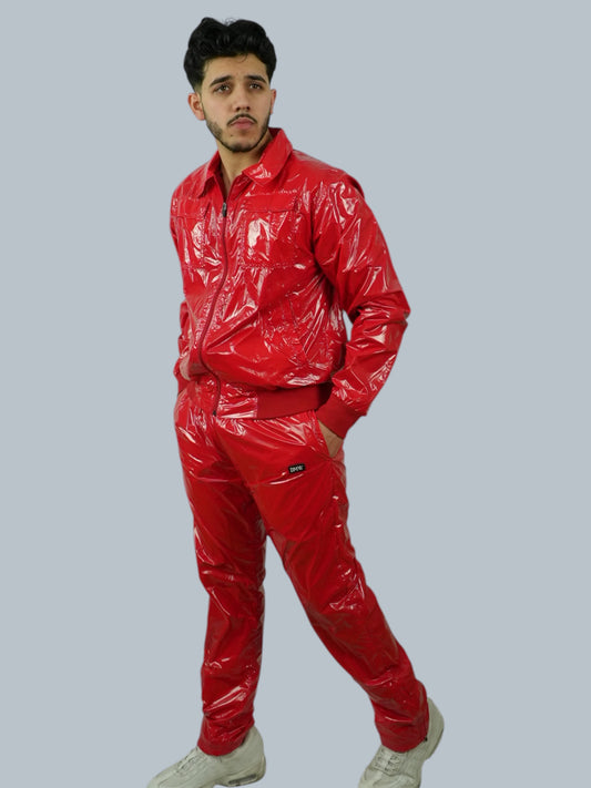 Red Glossy PU Nylon Tracksuit