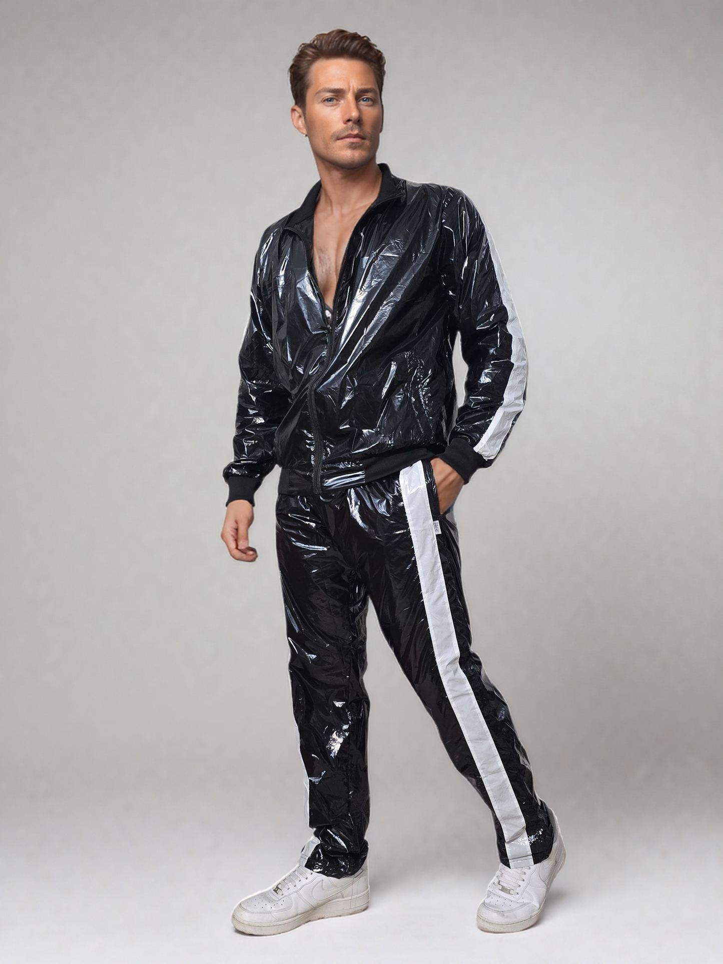 PU Nylon Tracksuit –Black,White/ N-Blau White 2pu hose 4XL.