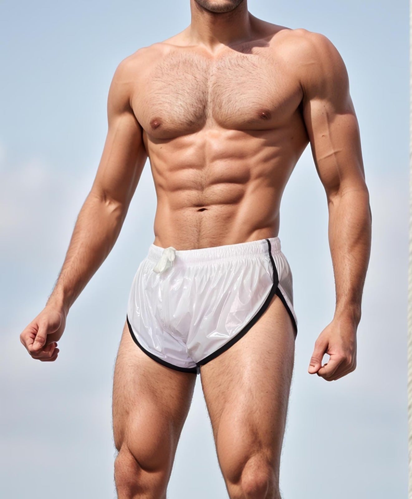 Shiny Athletic High-Cut PU Nylon Shorts