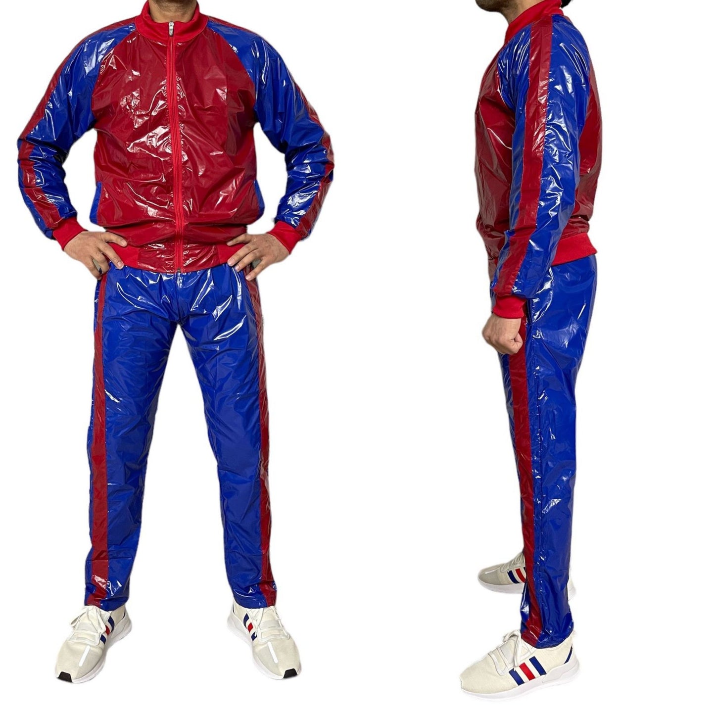 .PU nylon sport jogging suit made of PU nylon Rot Blau