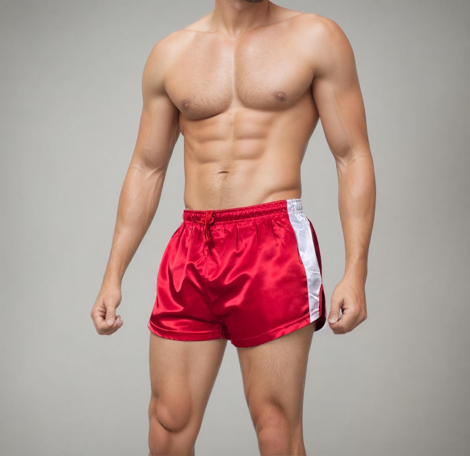 Shiny Retro Satin Sports Shorts with Sidecut