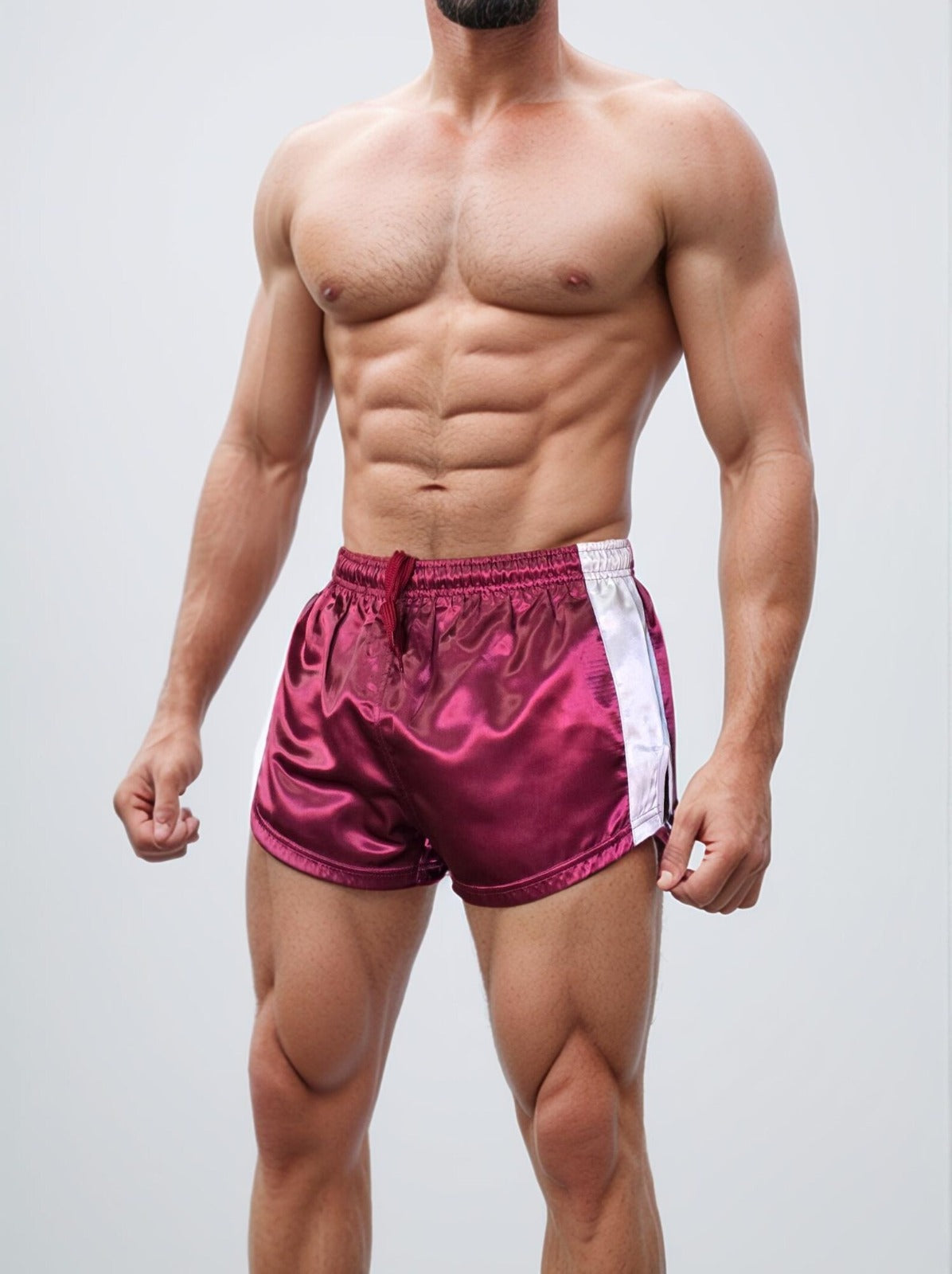 Shiny Retro Satin Sports Shorts with Sidecut