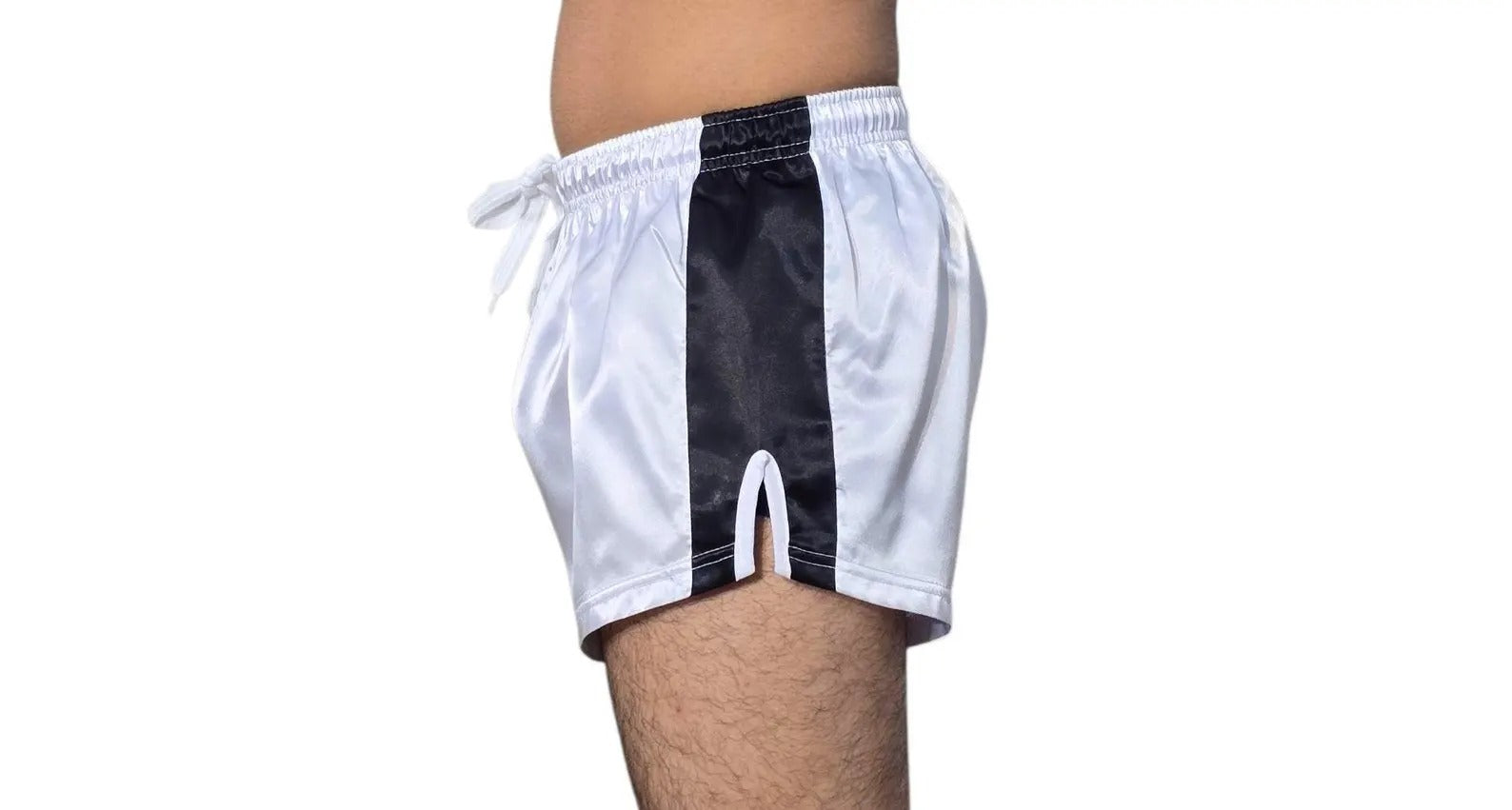 Shiny Retro Satin Sports Shorts with Sidecut