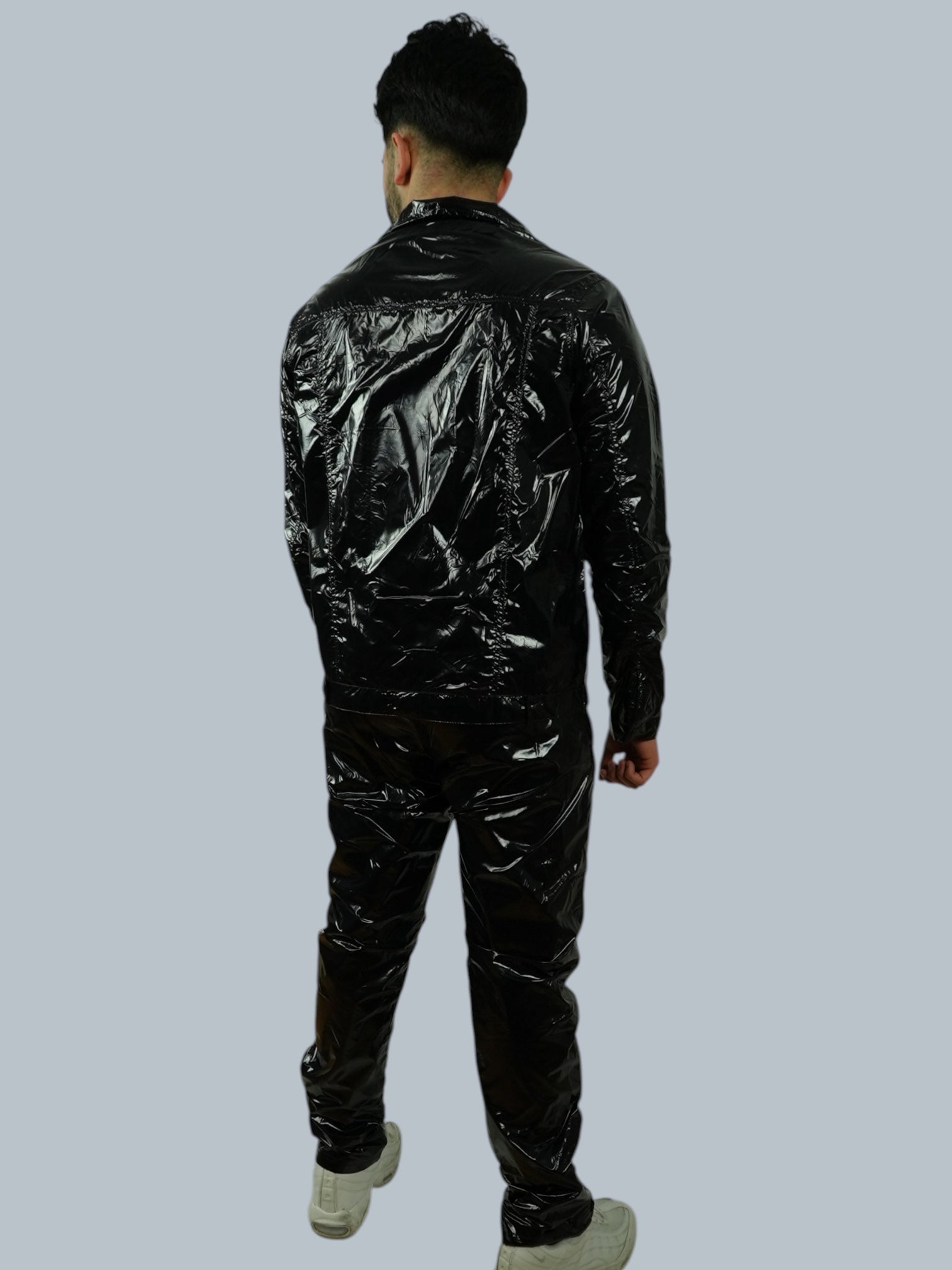 Black Glossy PU Nylon Tracksuit