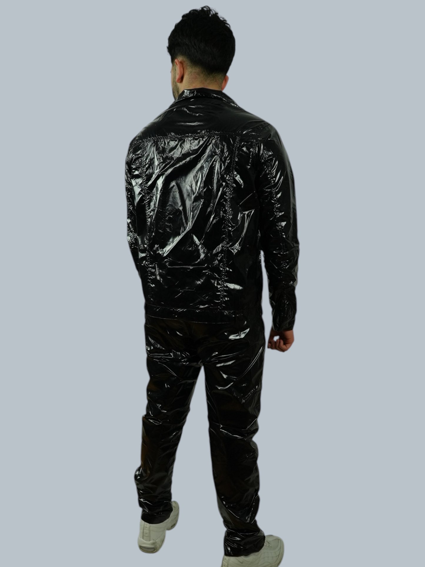Black Glossy PU Nylon Tracksuit