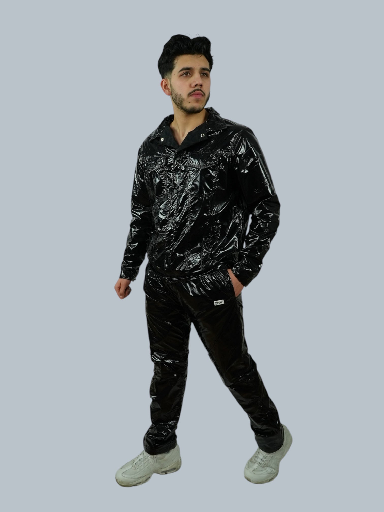 Black Glossy PU Nylon Tracksuit