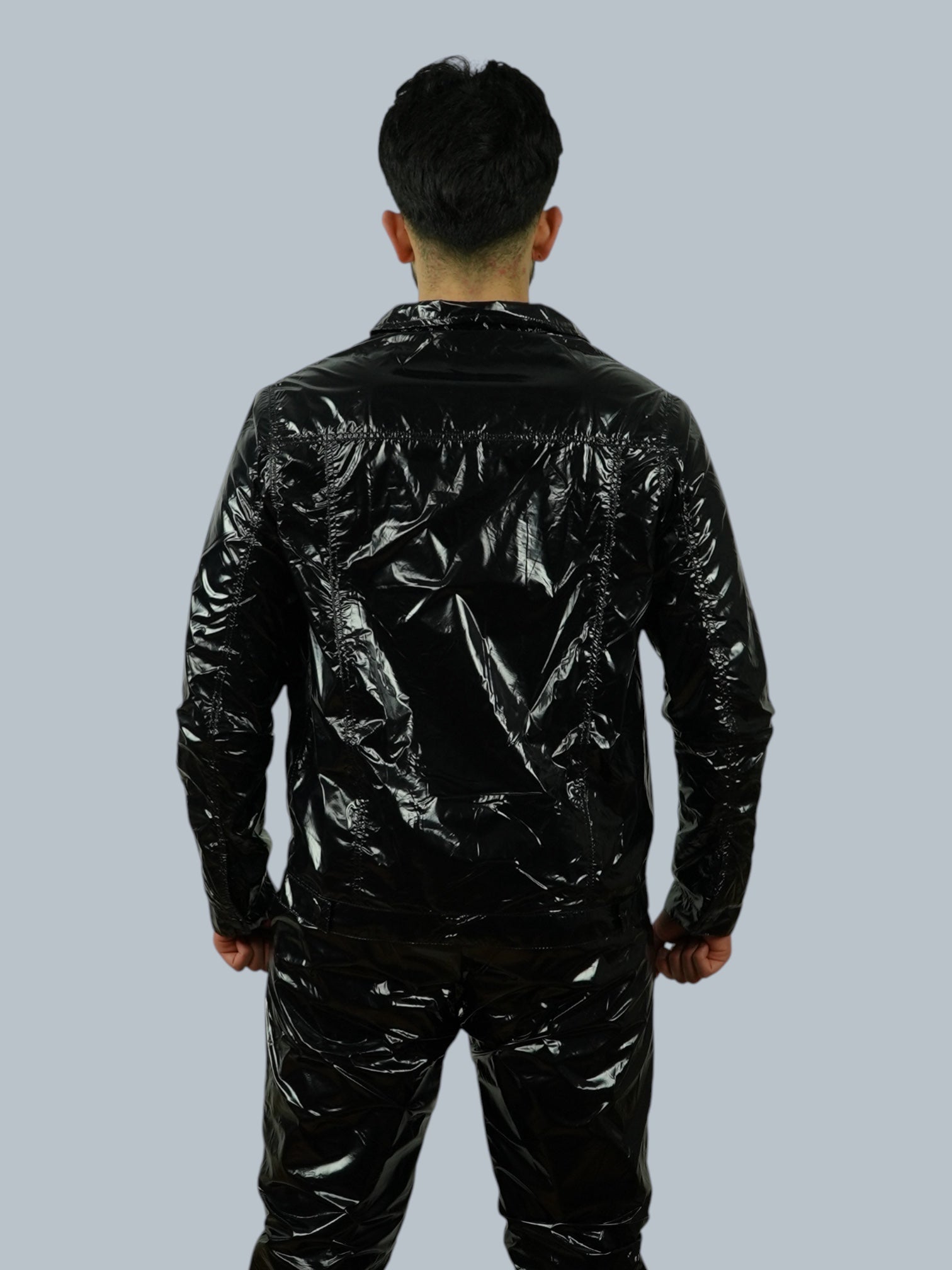 Black Glossy PU Nylon Tracksuit