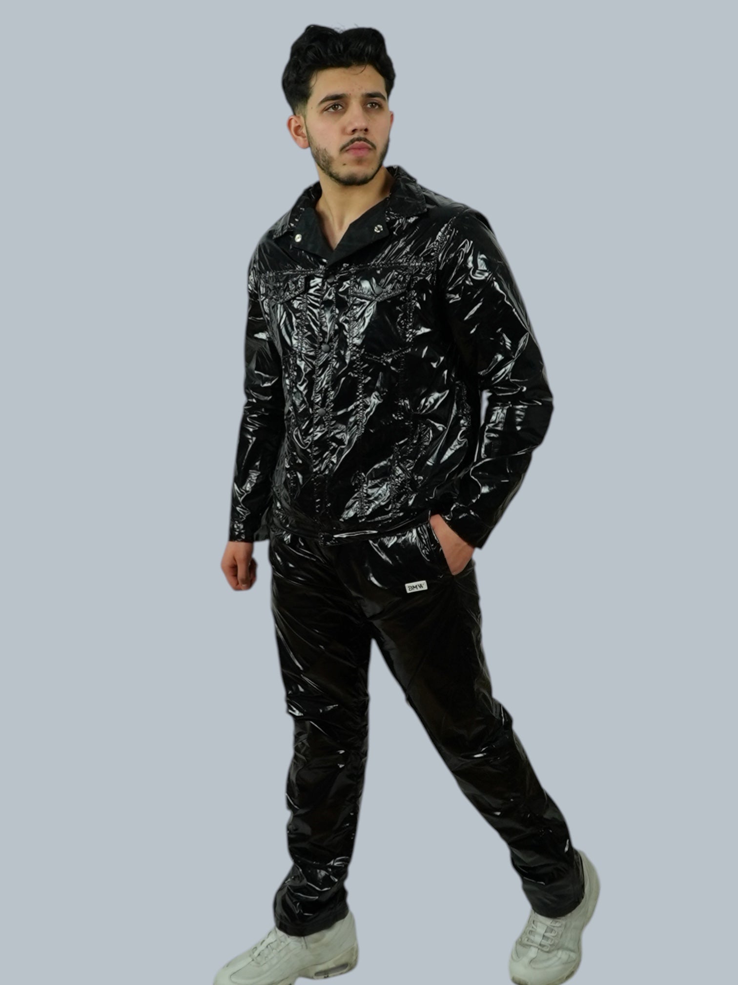 Black Glossy PU Nylon Tracksuit