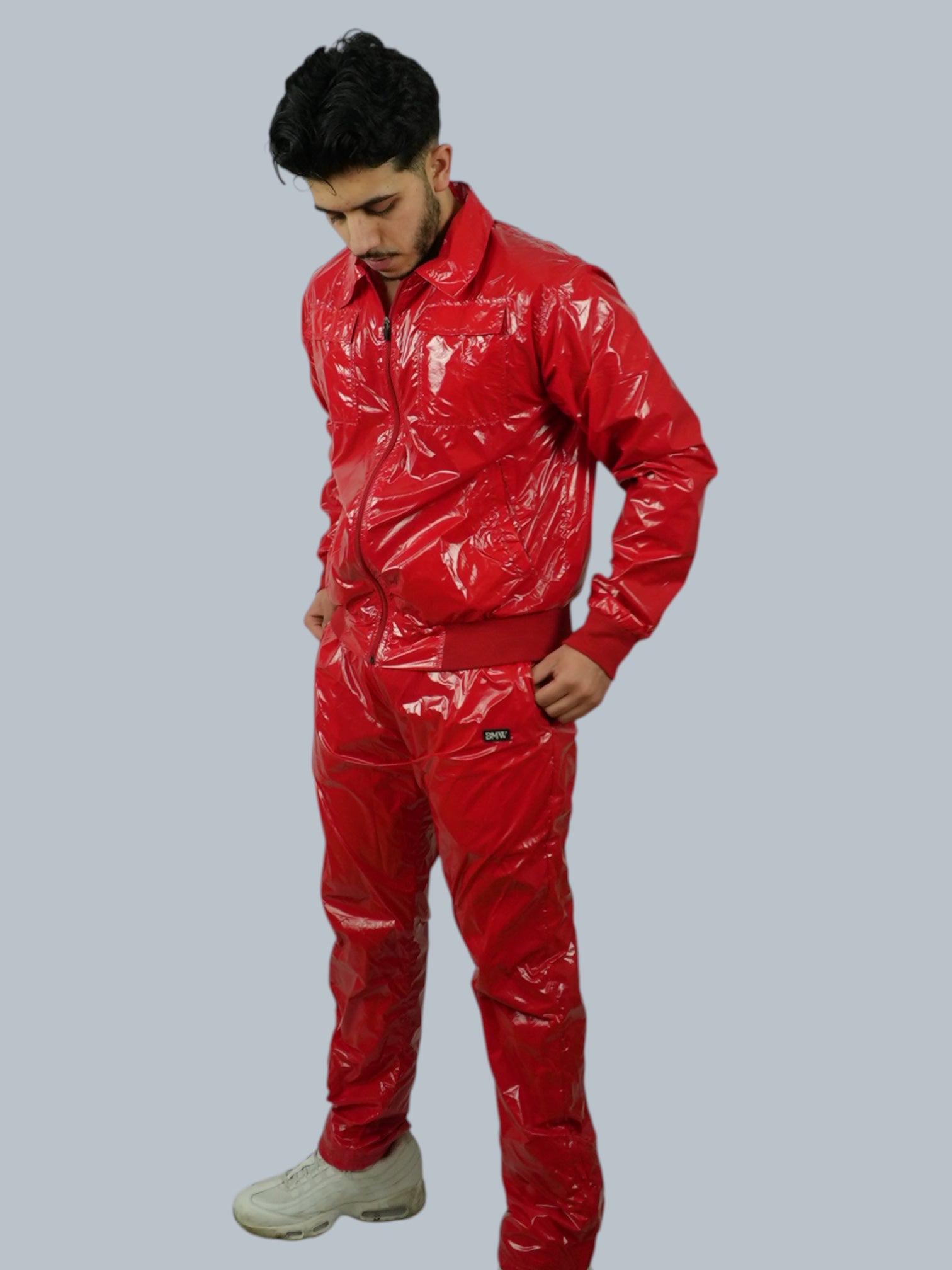 Red Glossy PU Nylon Tracksuit