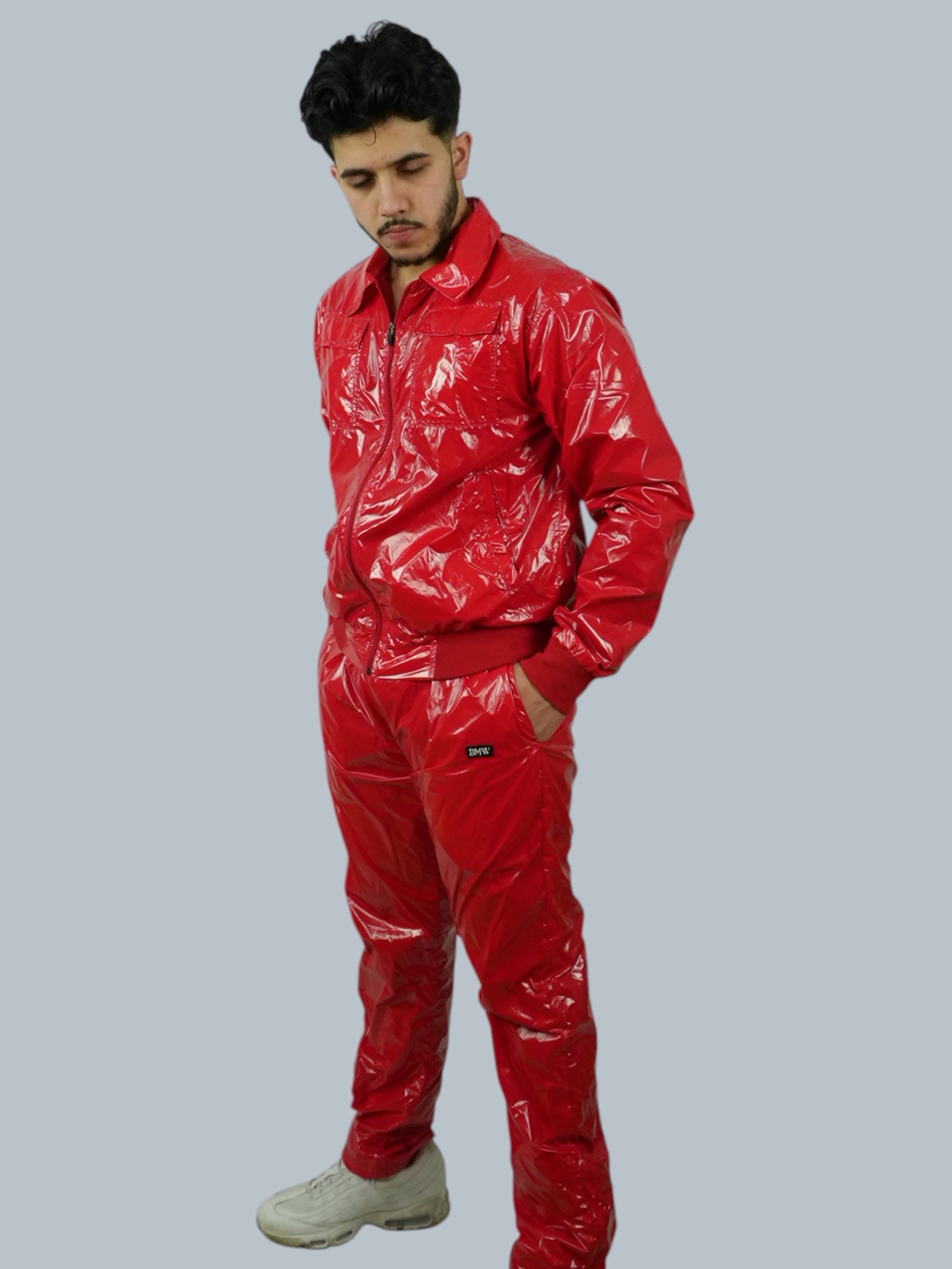 Red Glossy PU Nylon Tracksuit