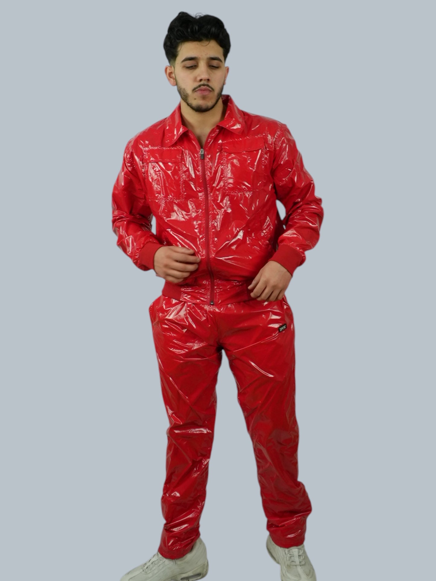 Red Glossy PU Nylon Tracksuit