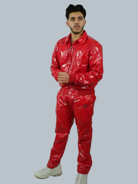 Red Glossy PU Nylon Tracksuit