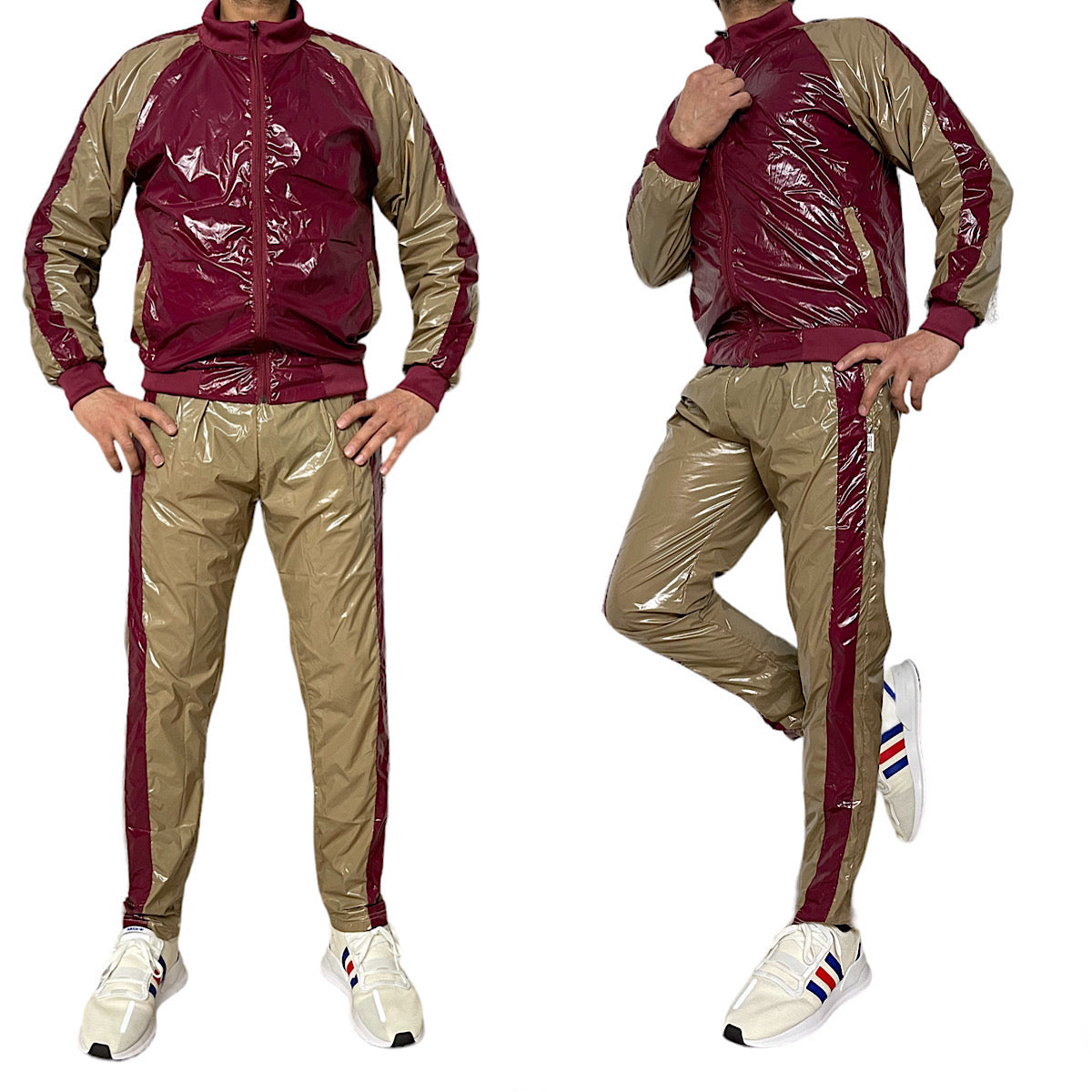 .PU nylon sport jogging suit made of PU nylon Weinrot und knochenbraun