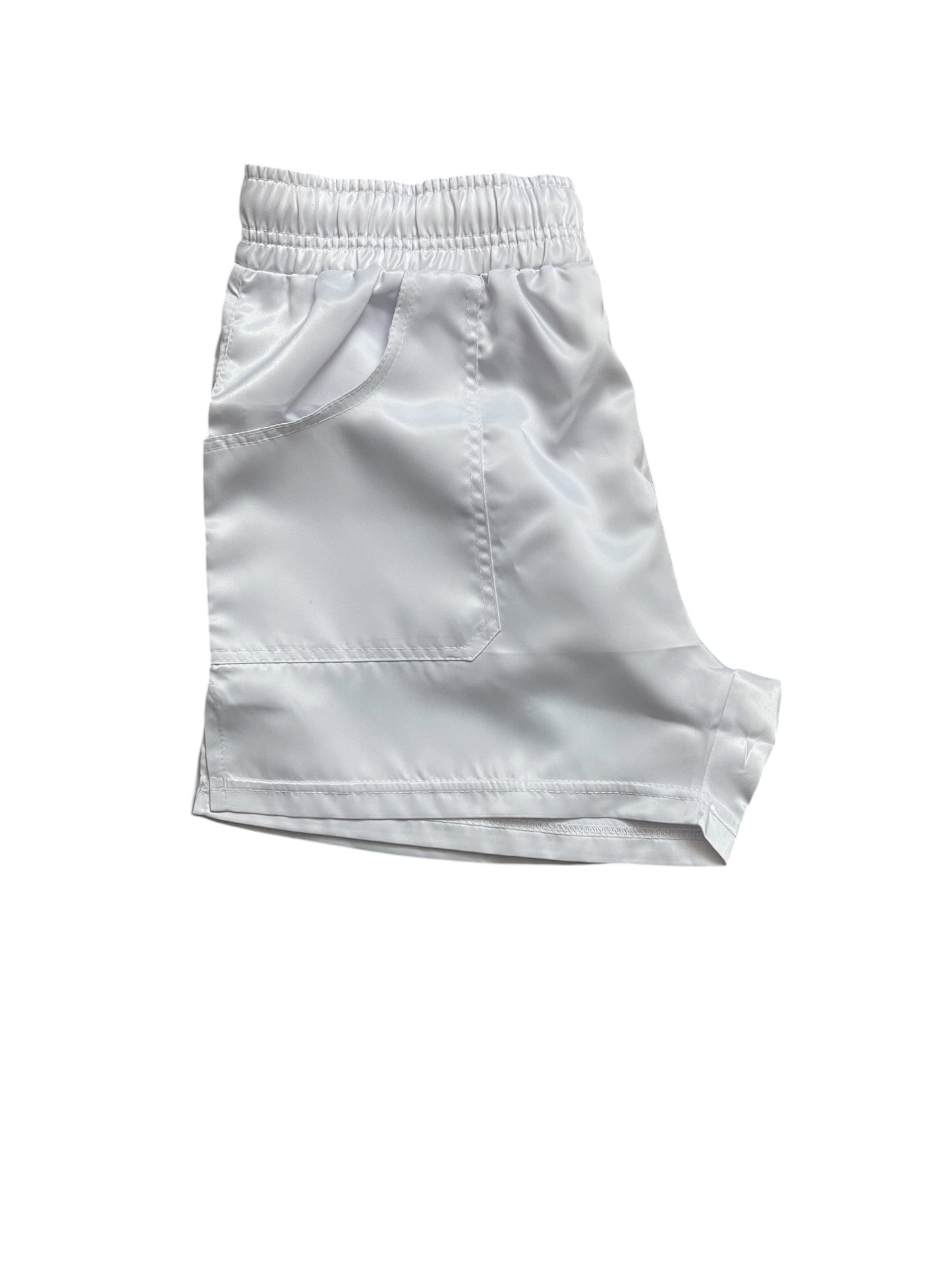 Retro Satin-Shorts – Weiß Glanznylon