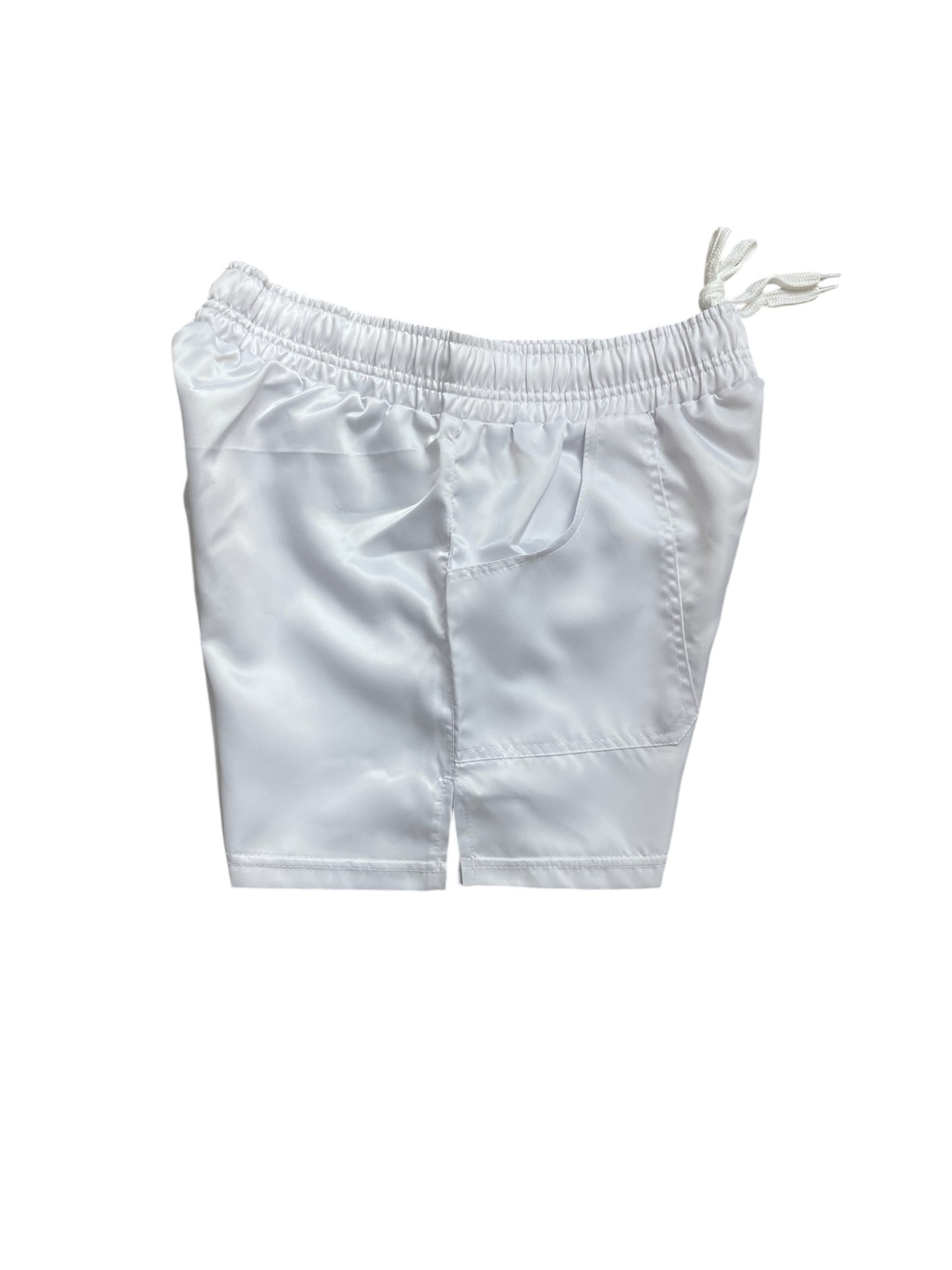 Retro Satin-Shorts – Weiß Glanznylon