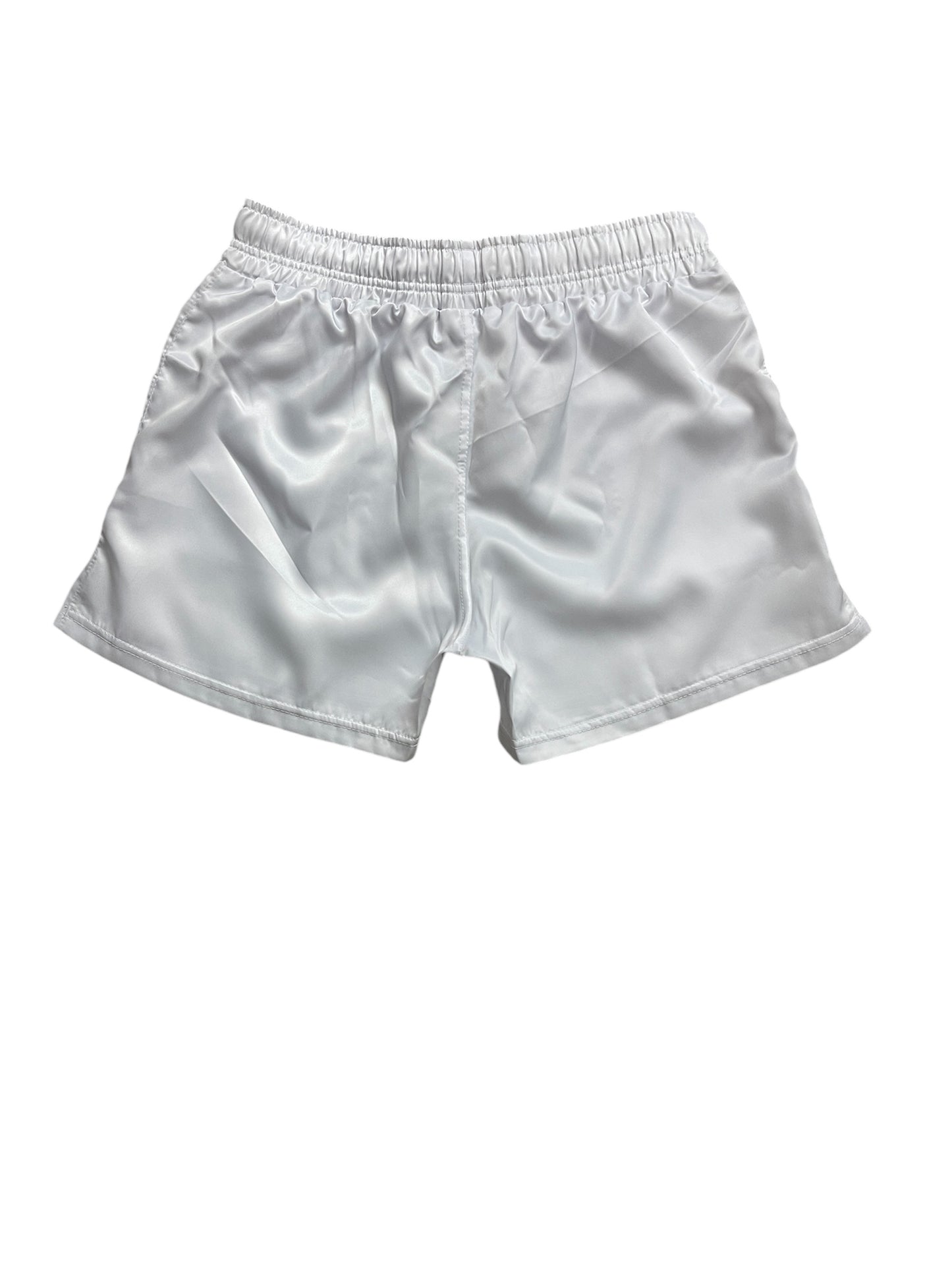 Men's white nylon satin retro shorts