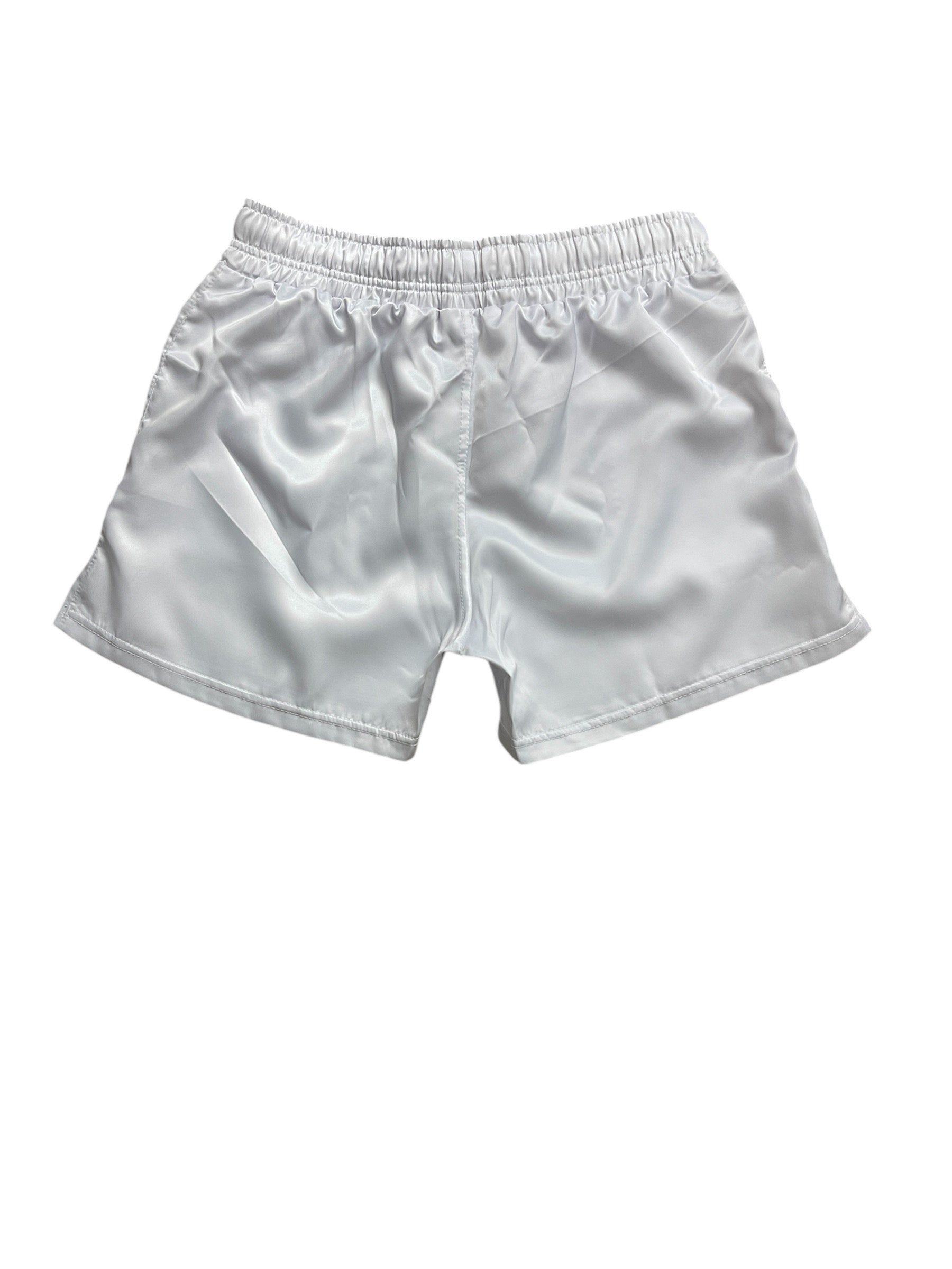 Men's white nylon satin retro shorts