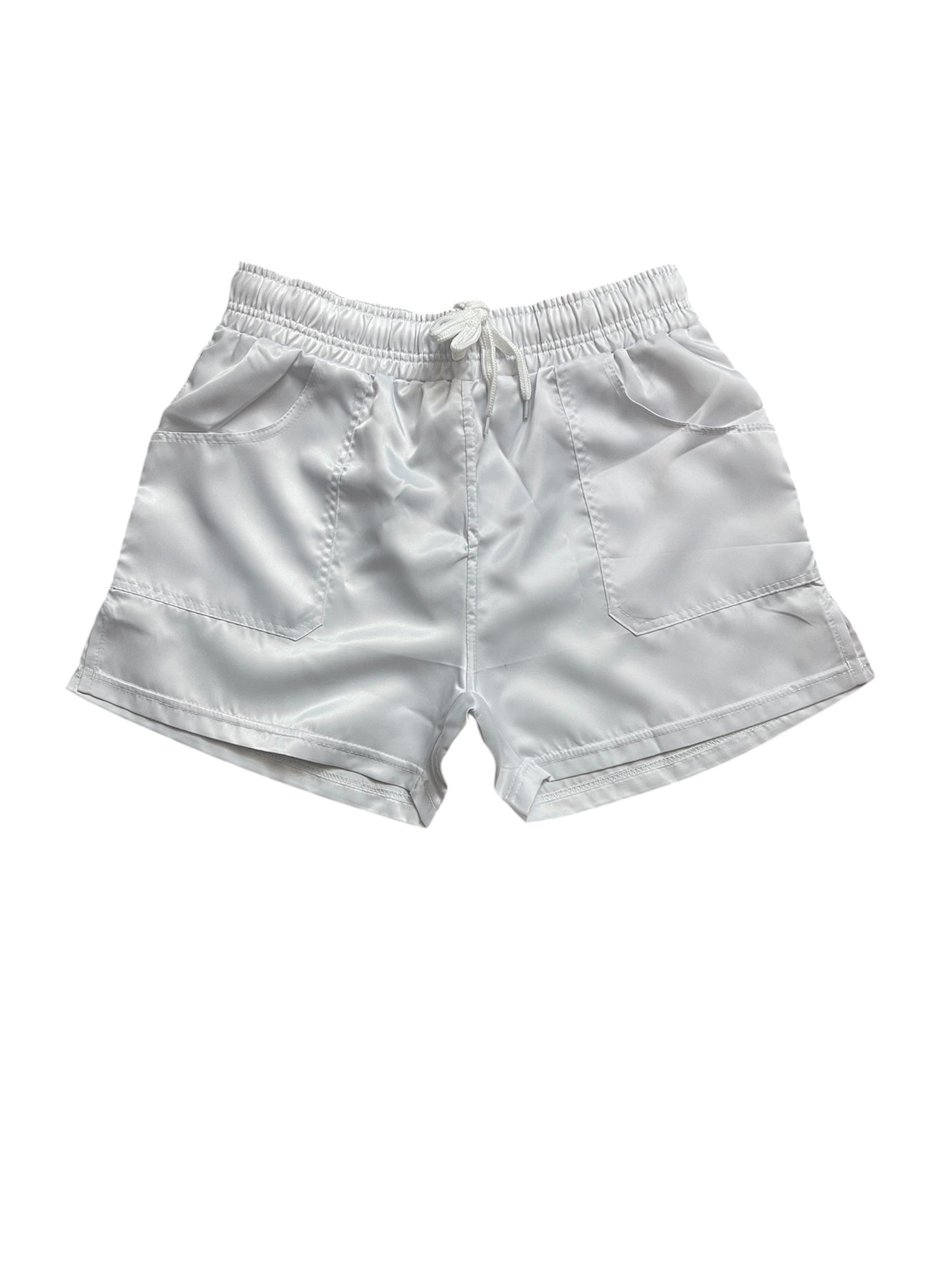Retro Satin-Shorts – Weiß Glanznylon