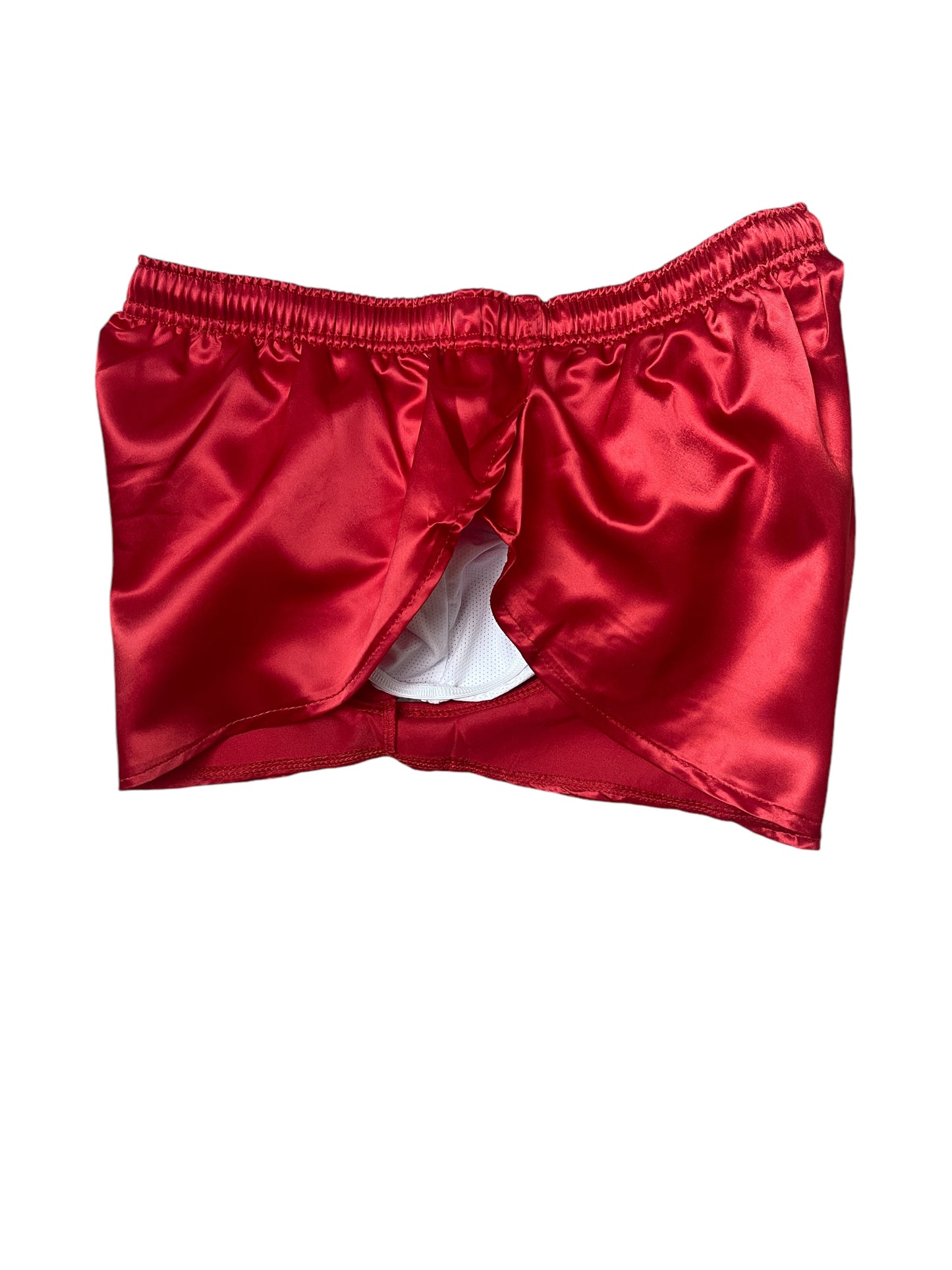 Unisex Red Satin Athletic Shorts with Built-In Inner Slip