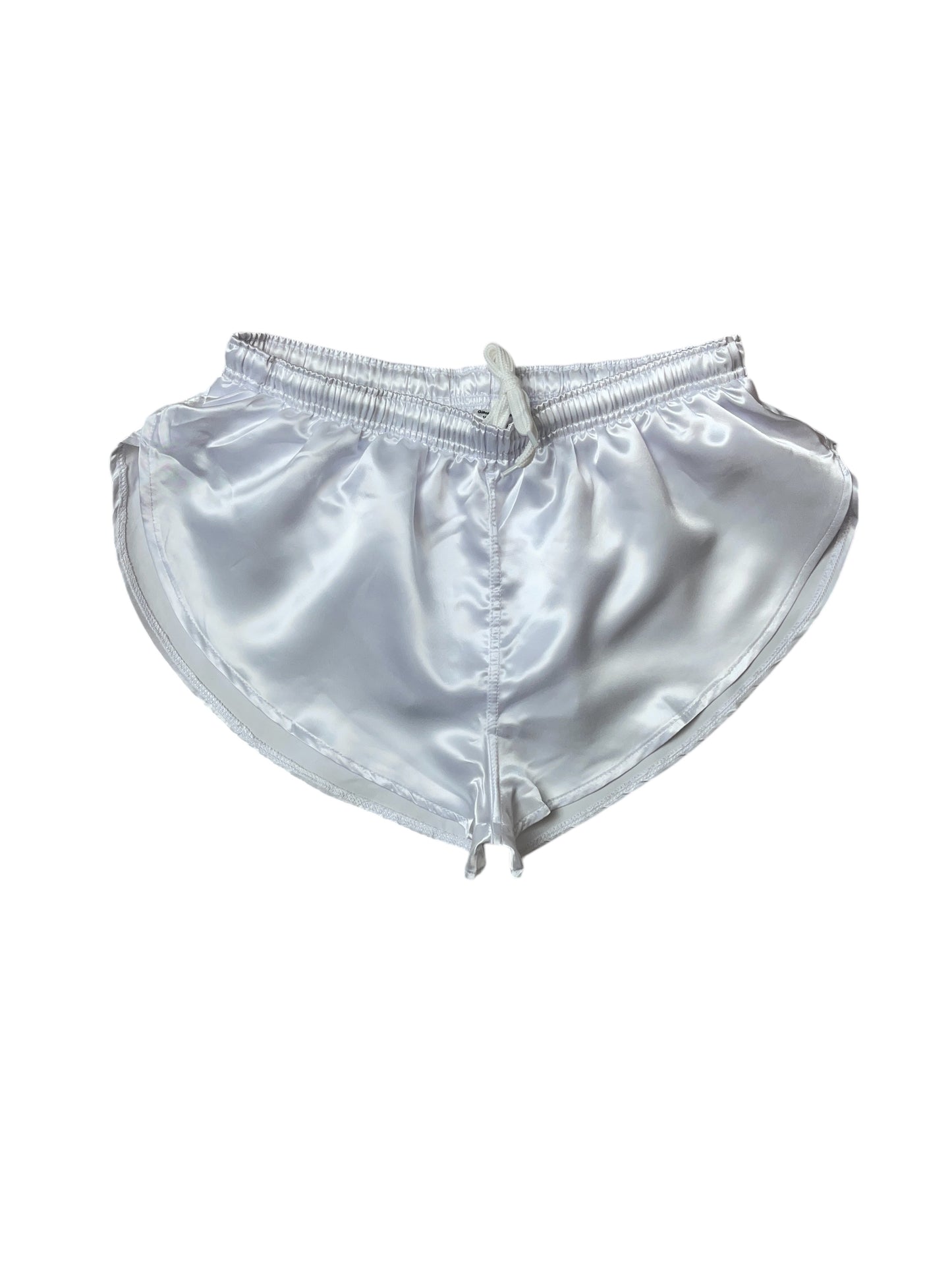 Unisex White Satin Athletic Shorts with Built-In Inner Slip
