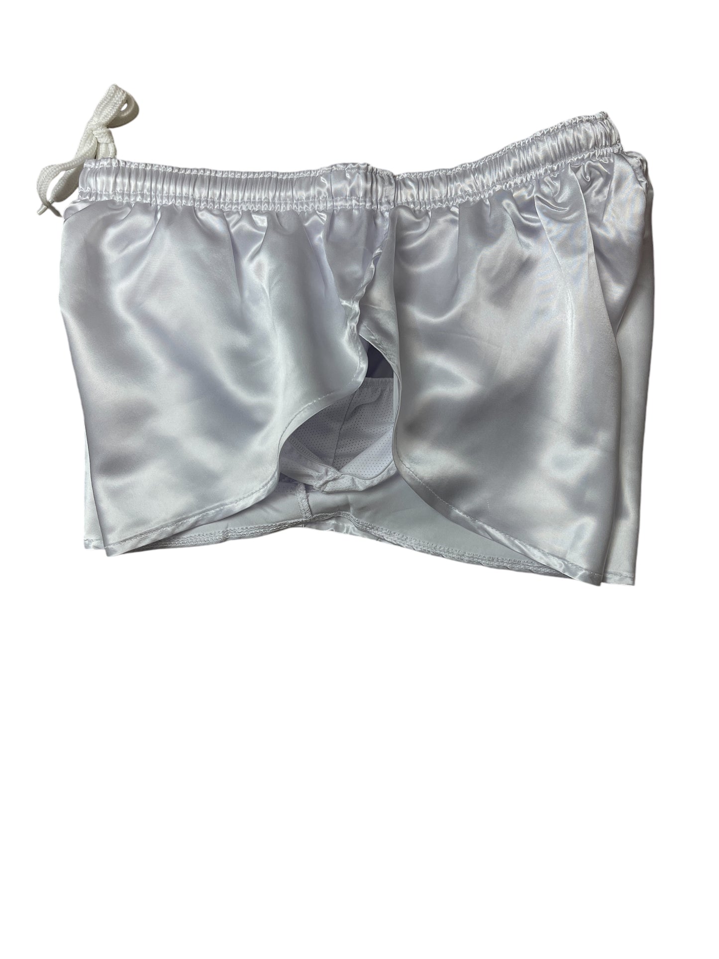 Unisex White Satin Athletic Shorts with Built-In Inner Slip