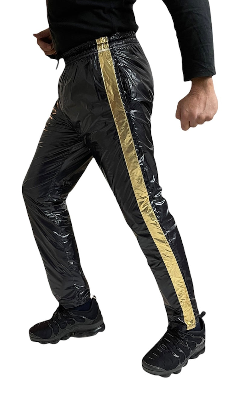 .PU Nylon Sport Jogging hose aus PU Schwarz Gold Glanz Nylon