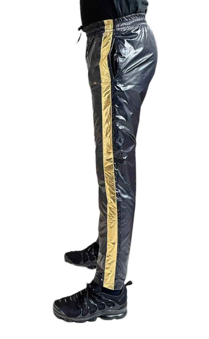 .PU Nylon Sport Jogging hose aus PU Schwarz Gold Glanz Nylon