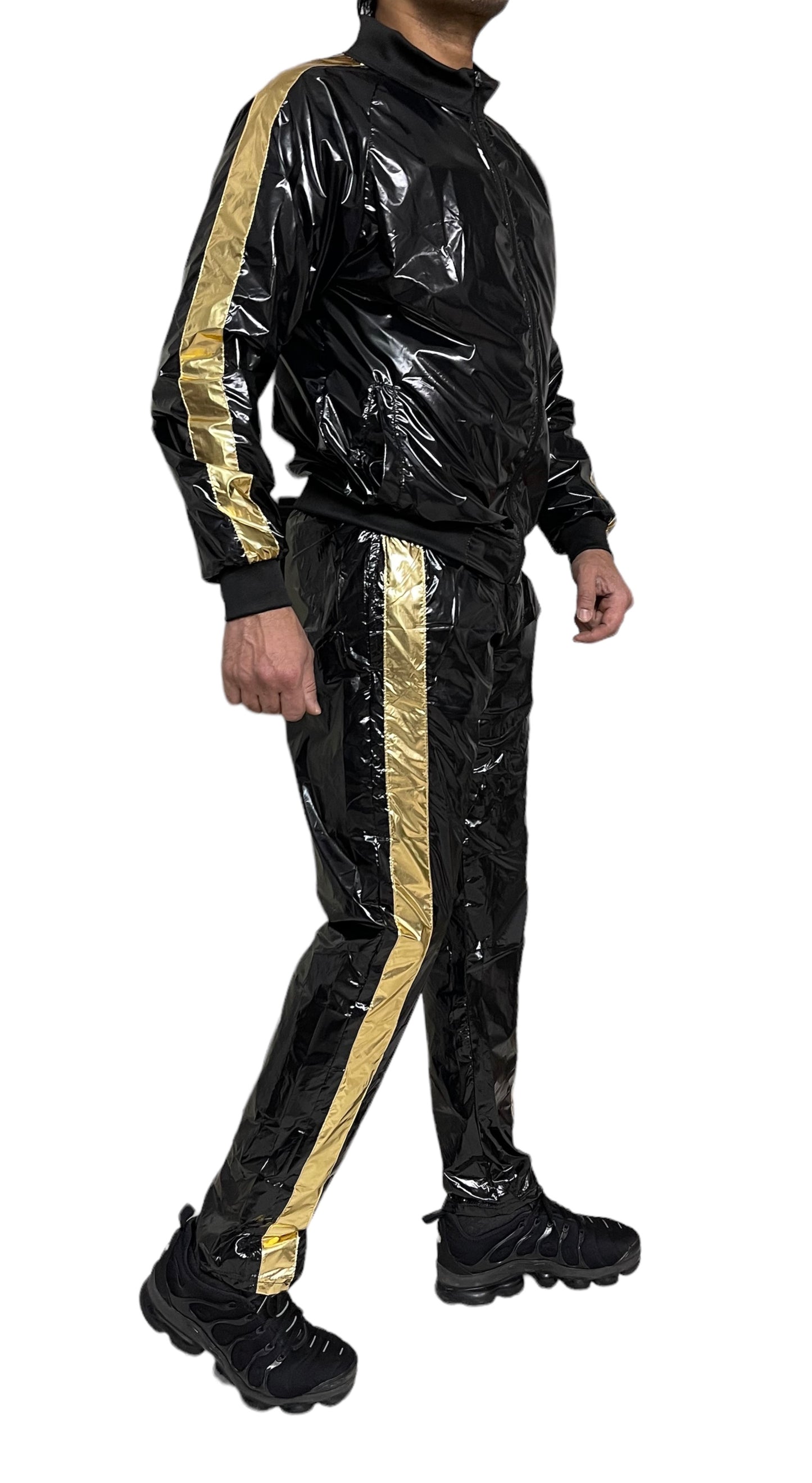 .Shiny PU Nylon Tracksuit – Retro Sport Style.