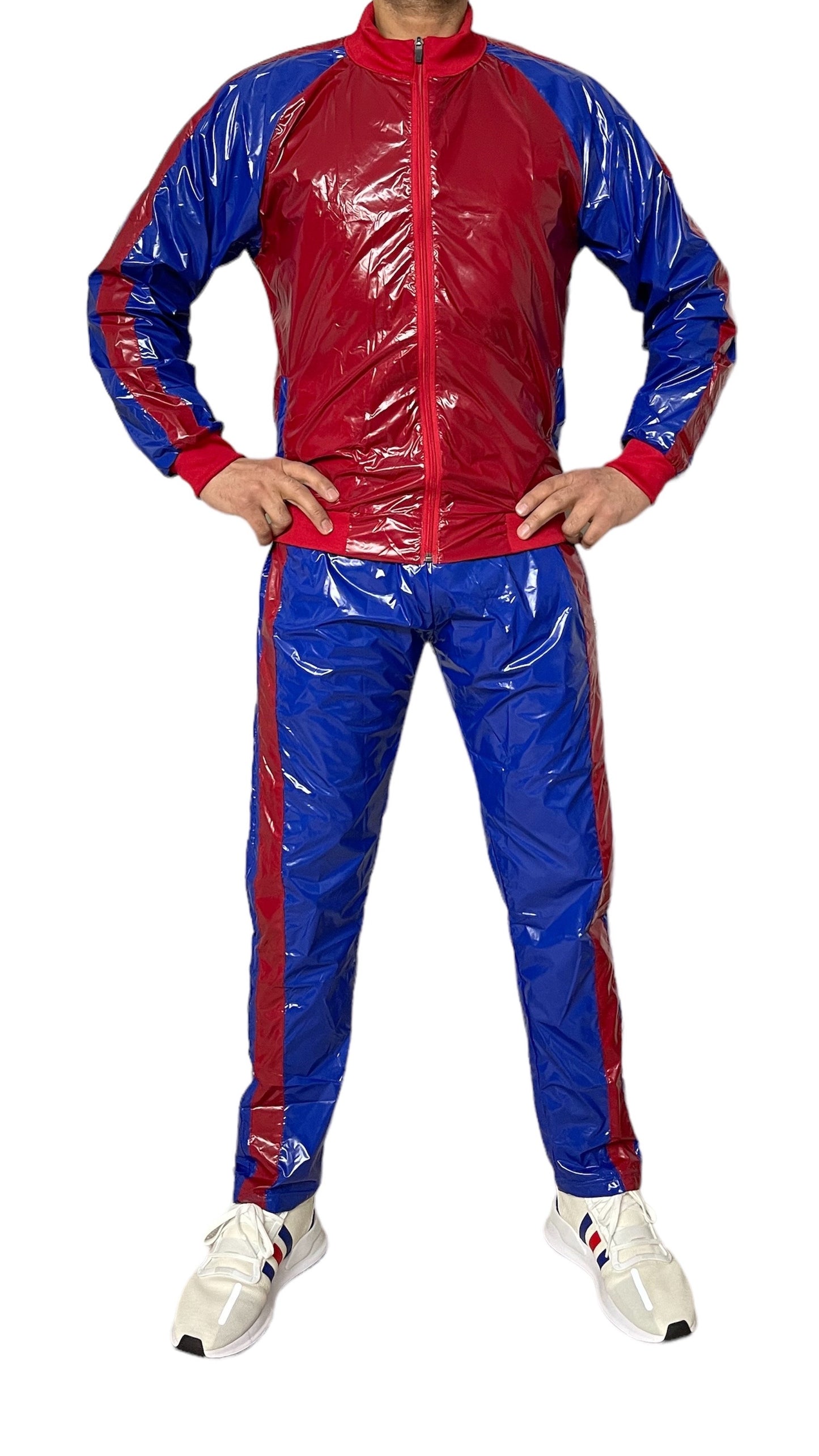 .PU nylon sport jogging suit made of PU nylon Rot Blau