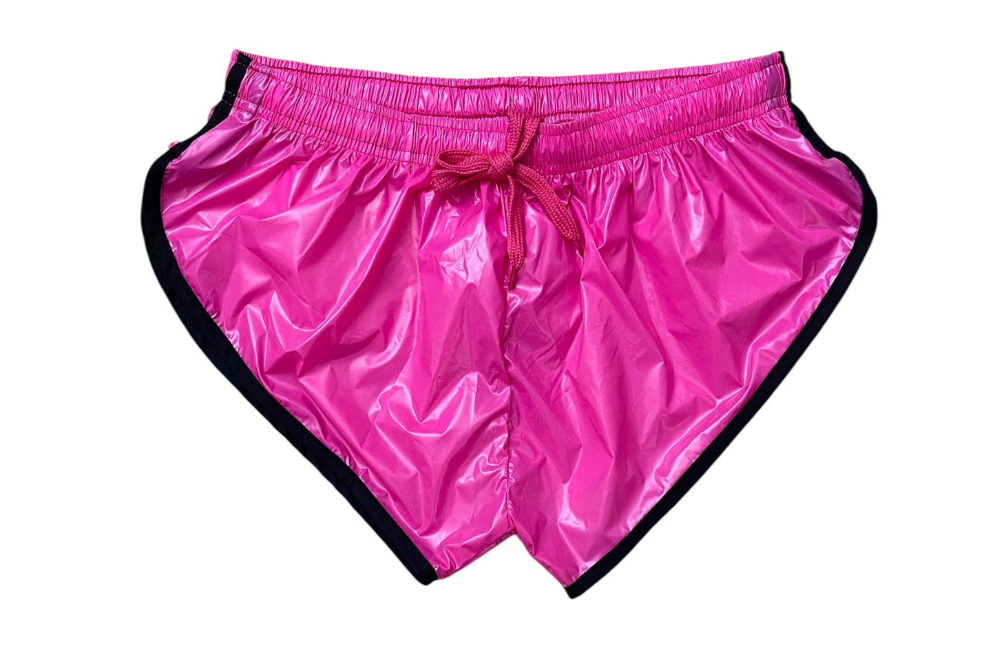PU Nylon Pink Schwarz High Cut Sport Sprint Shorts mit Gummizug Retro Shorts