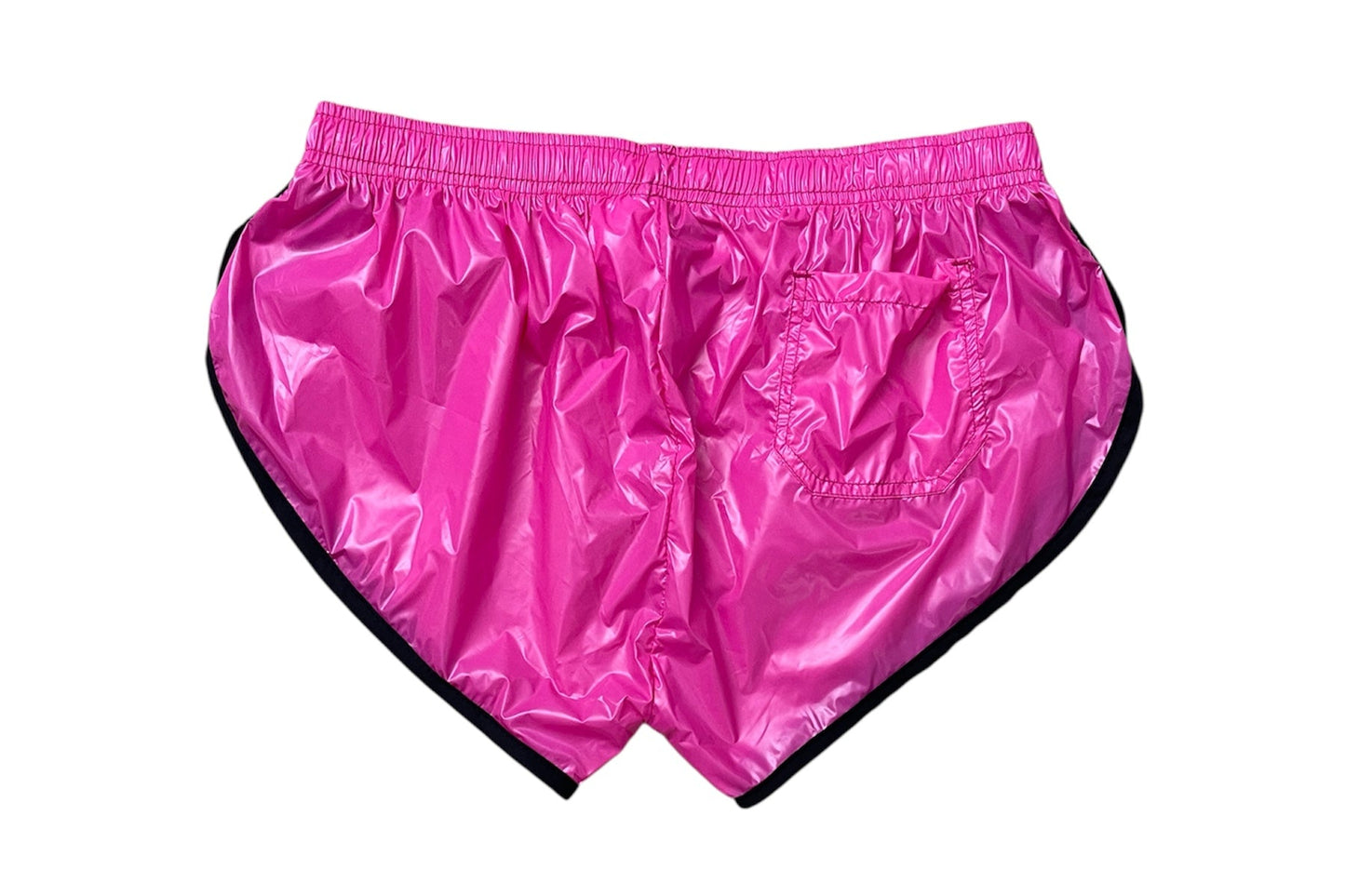PU Nylon Pink Schwarz High Cut Sport Sprint Shorts mit Gummizug Retro Shorts