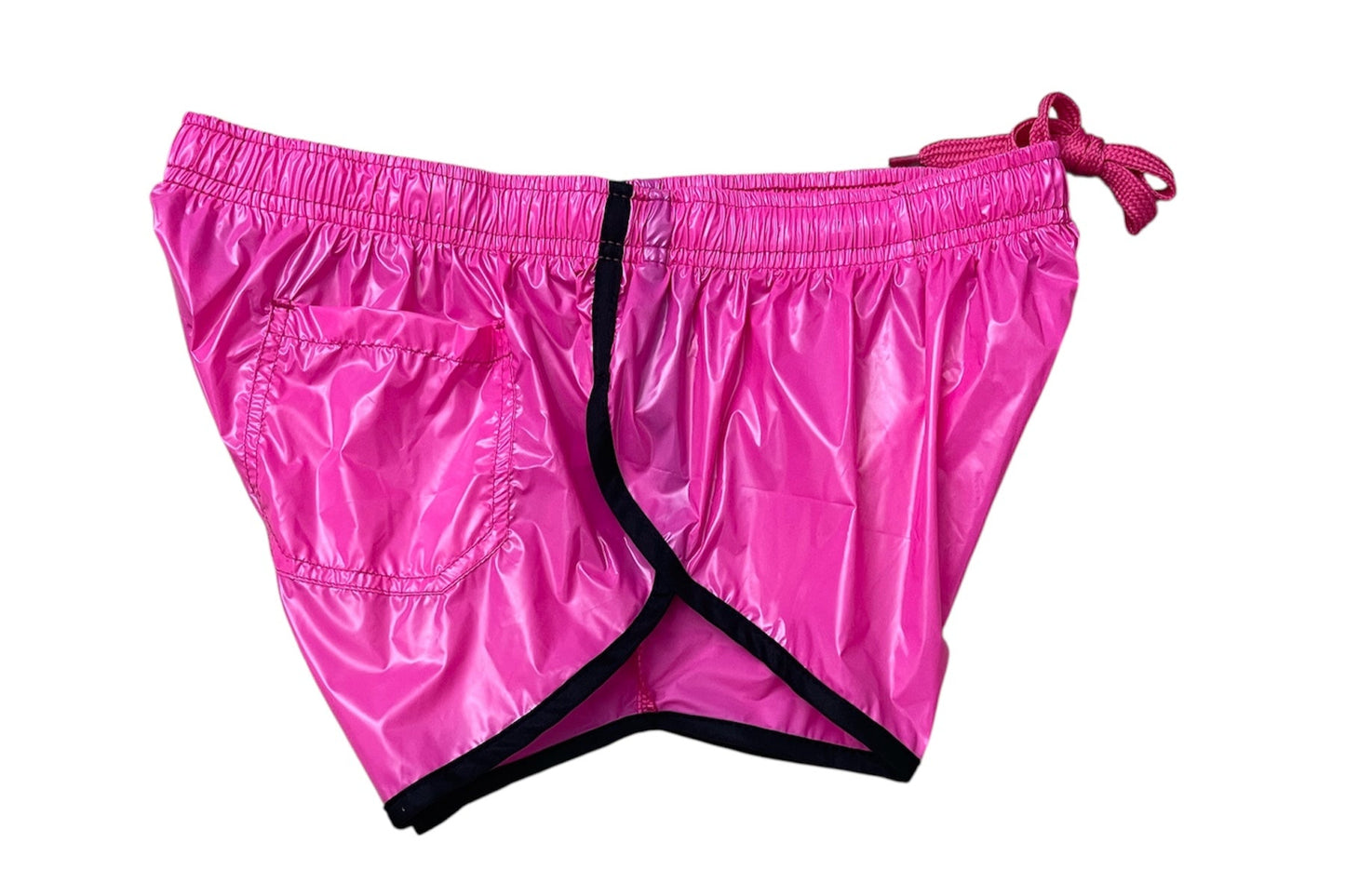 PU Nylon Pink Schwarz High Cut Sport Sprint Shorts mit Gummizug Retro Shorts