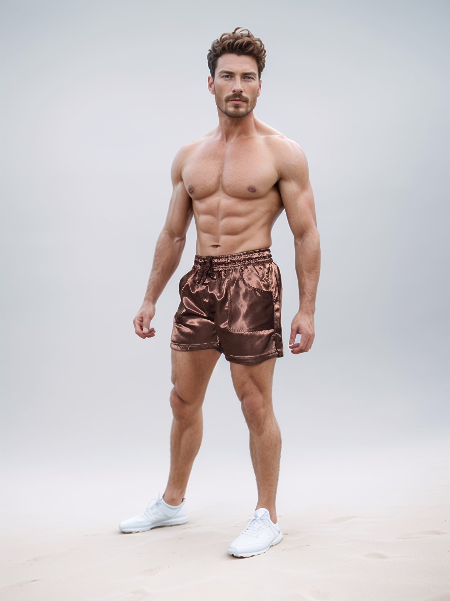 Vintage satin revival shorts in brown with glossy finish