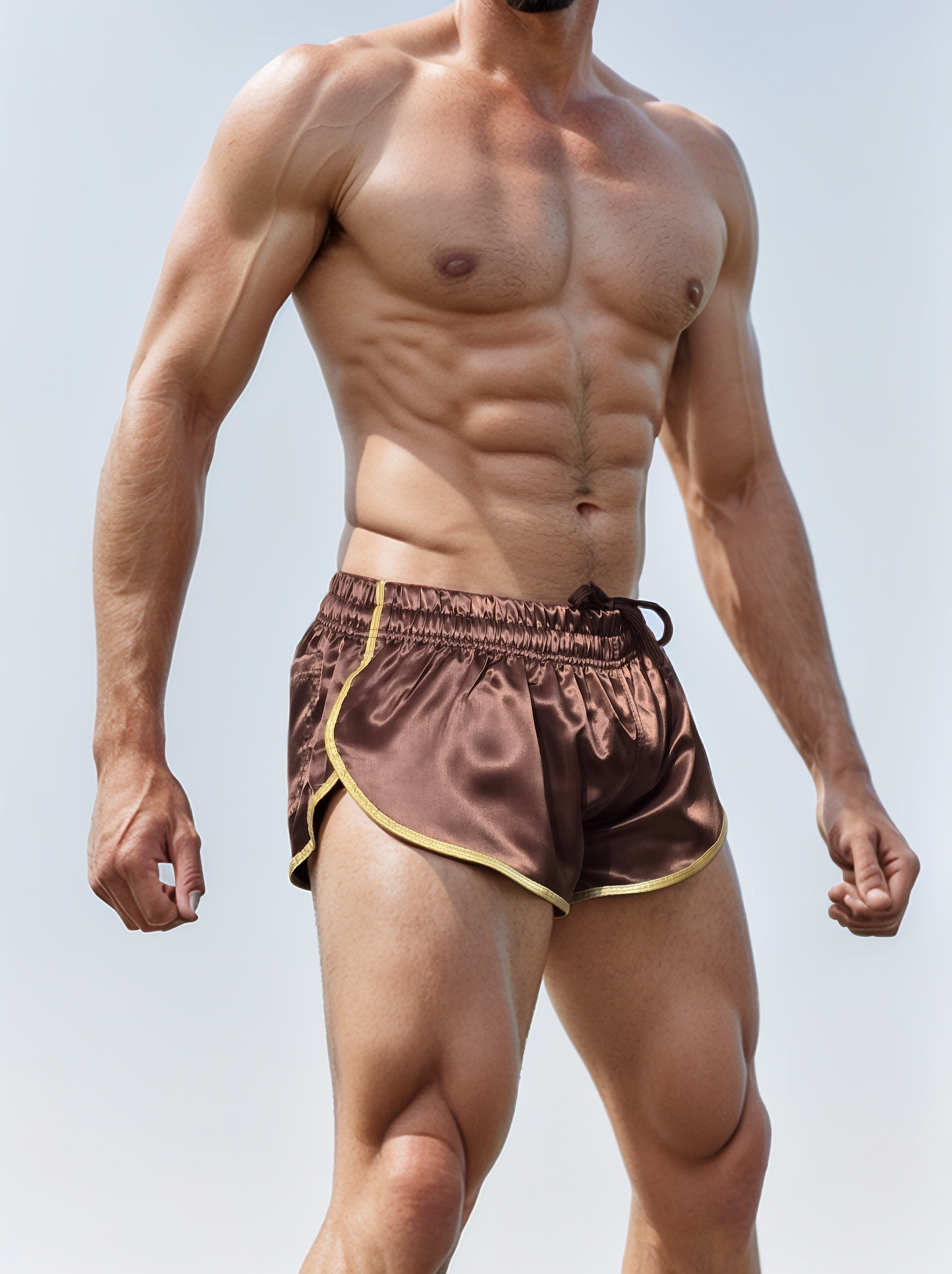 Retro Sporty Nylon Satin Shorts - High Cut yellow Athleisure Wear for Men & Women