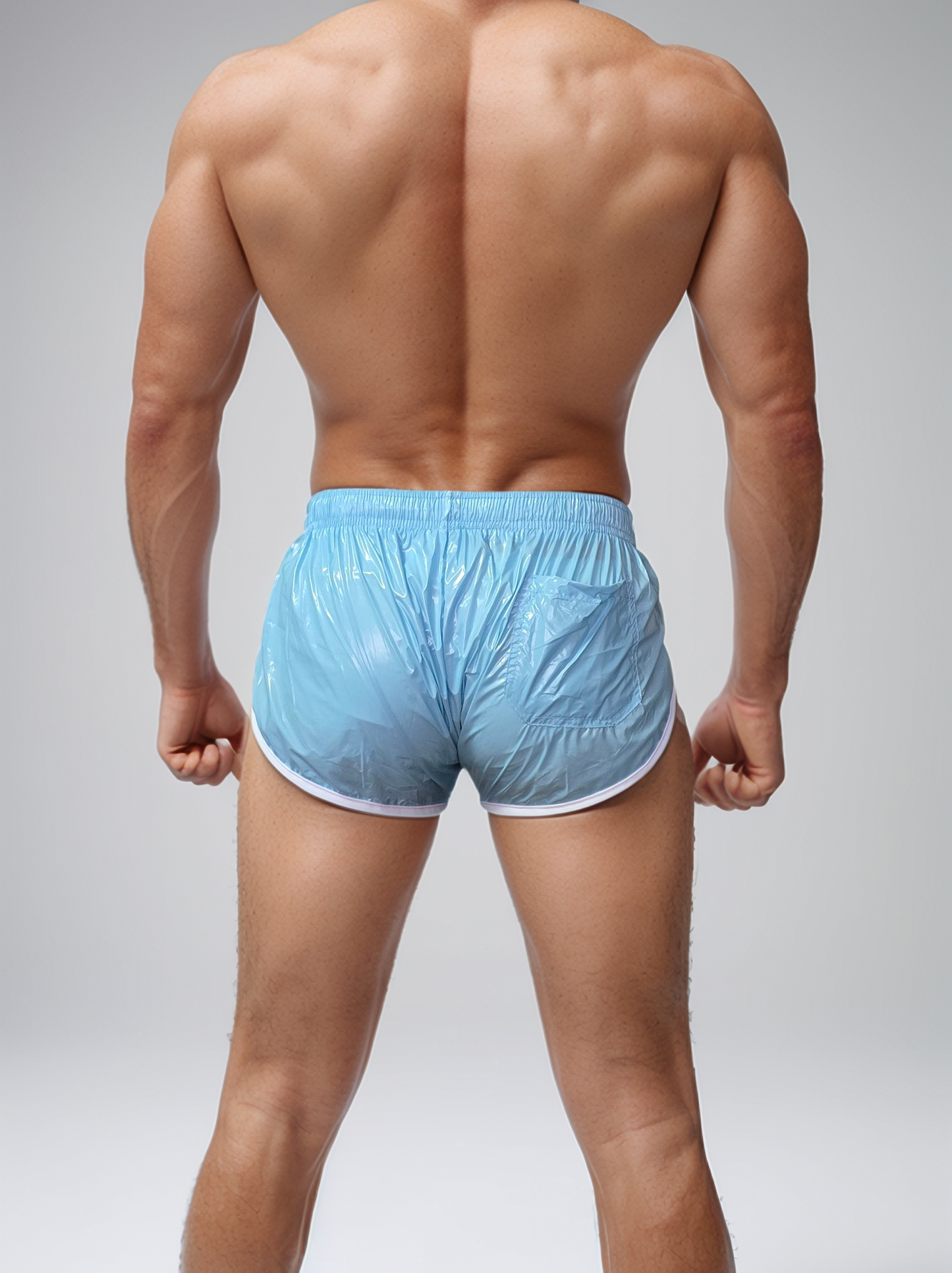 PU Nylon Skyblue High Cut Sport Sprint Shorts mit Gummizug Retro Shorts