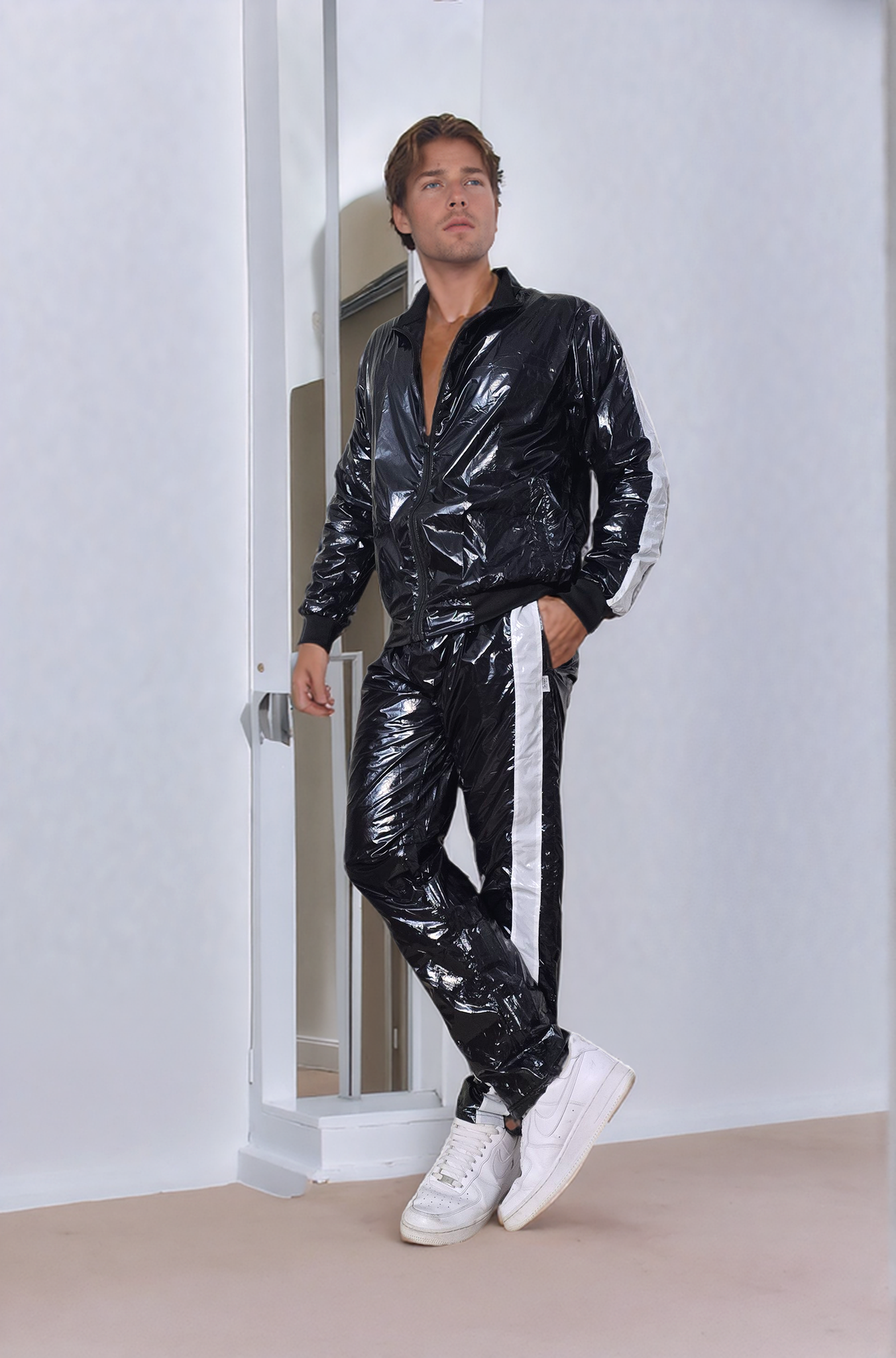 PU Nylon Tracksuit –Black,White/ N-Blau White 2pu hose 4XL.