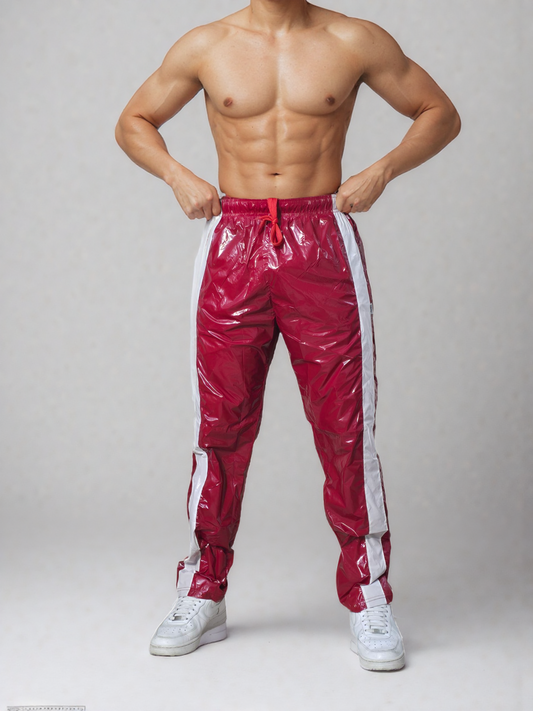 Shiny Red PU Nylon Sport Jogging Trouser - Glossy PU Nylon Pants