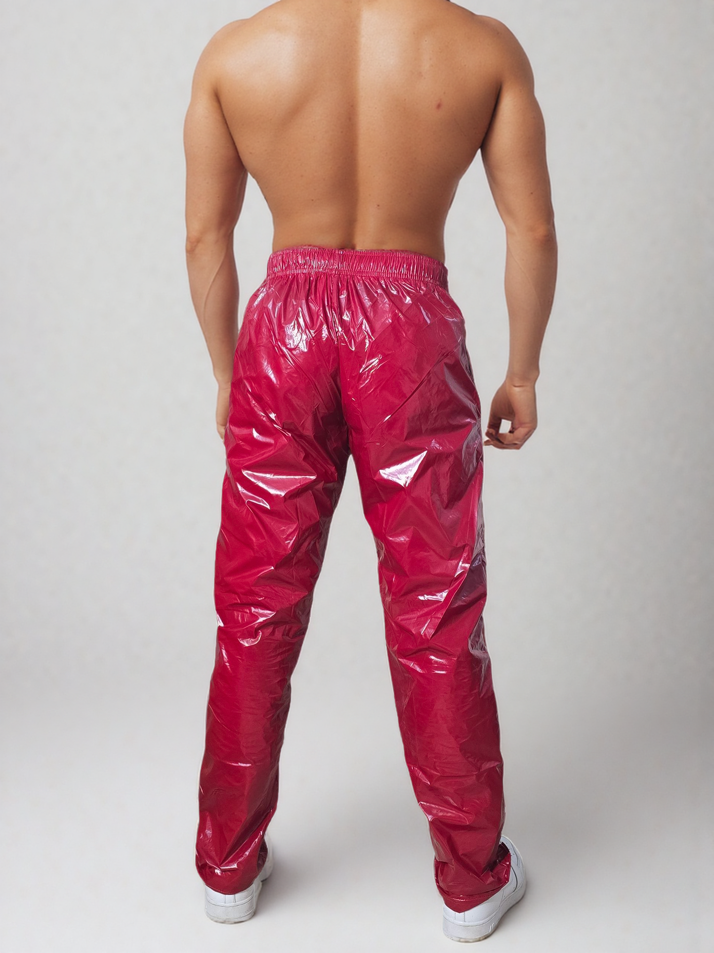 .Shiny Red PU Nylon Sport Jogging Trouser - Glossy PU Nylon Pants