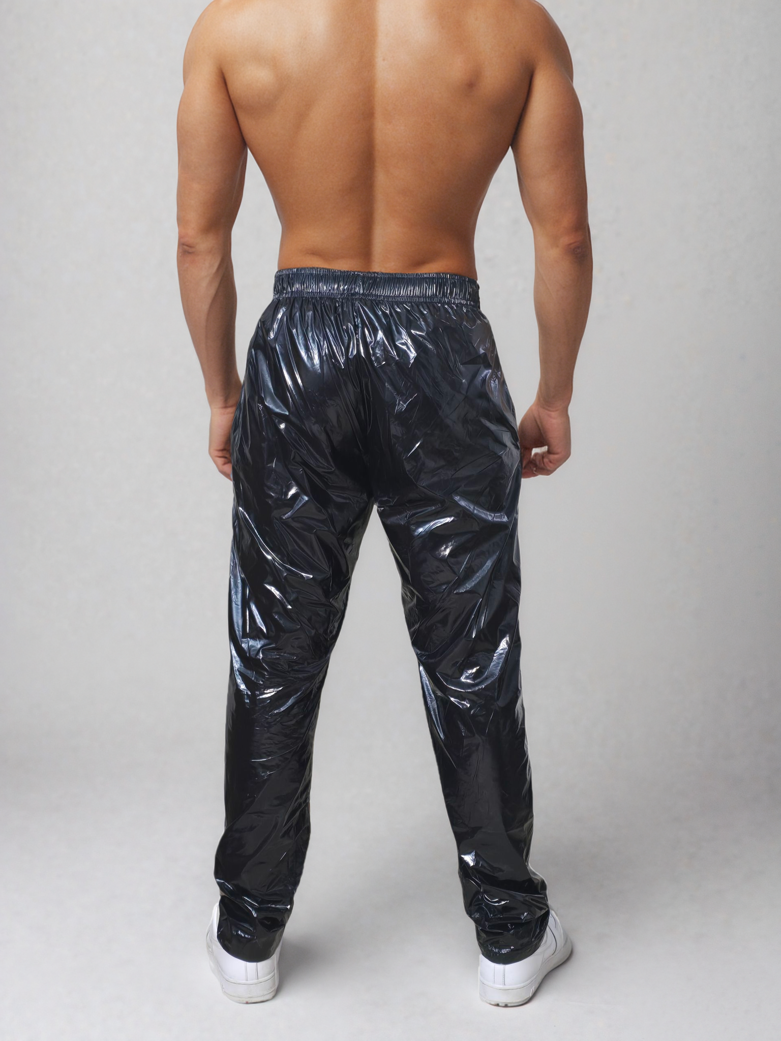 Shiny Black PU Nylon Sport Jogging Trouser - Glossy PU Nylon Pants