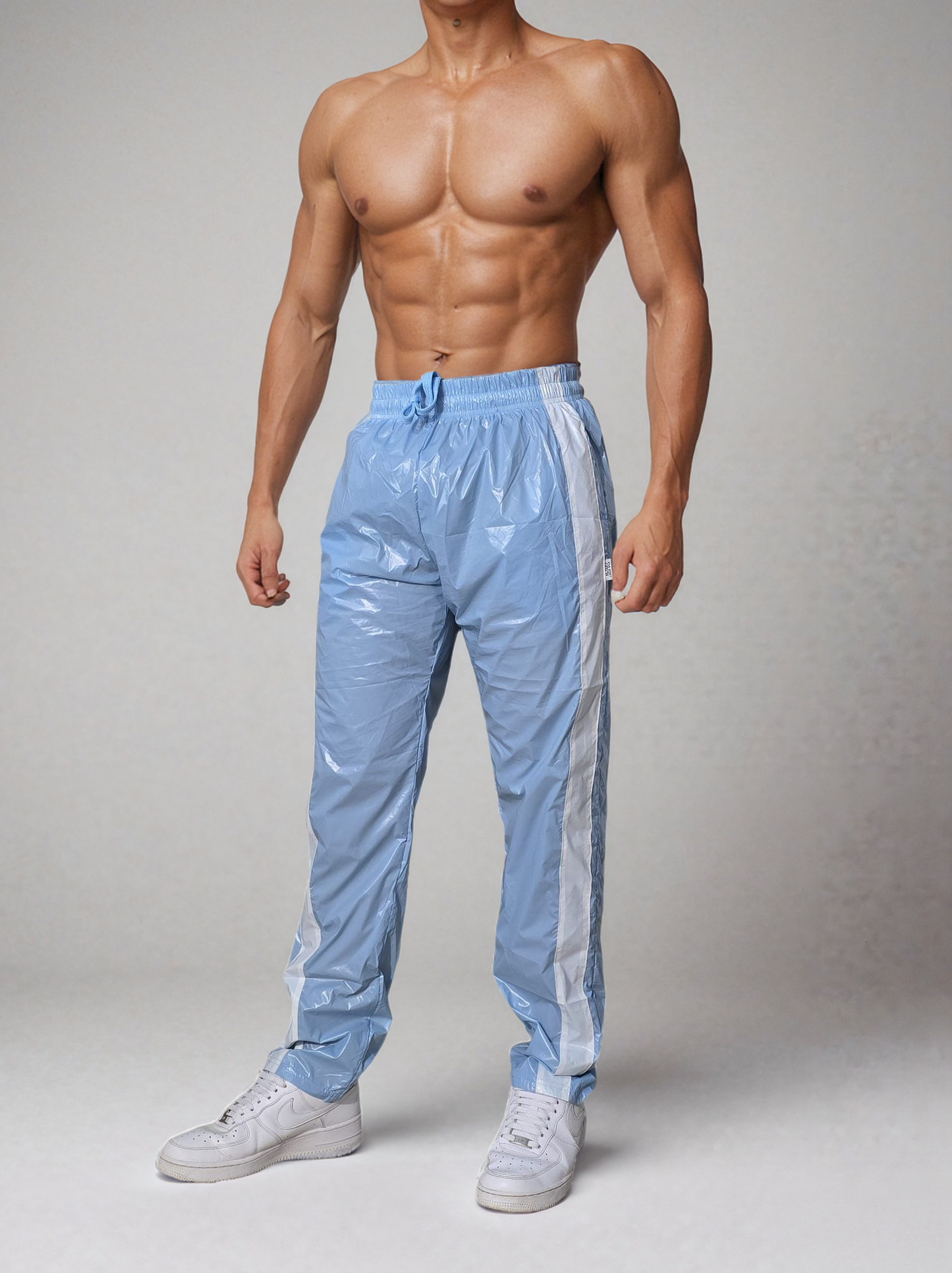 .Shiny Sky Blau PU Nylon Sport Jogging Trouser - Glossy PU Nylon Pants