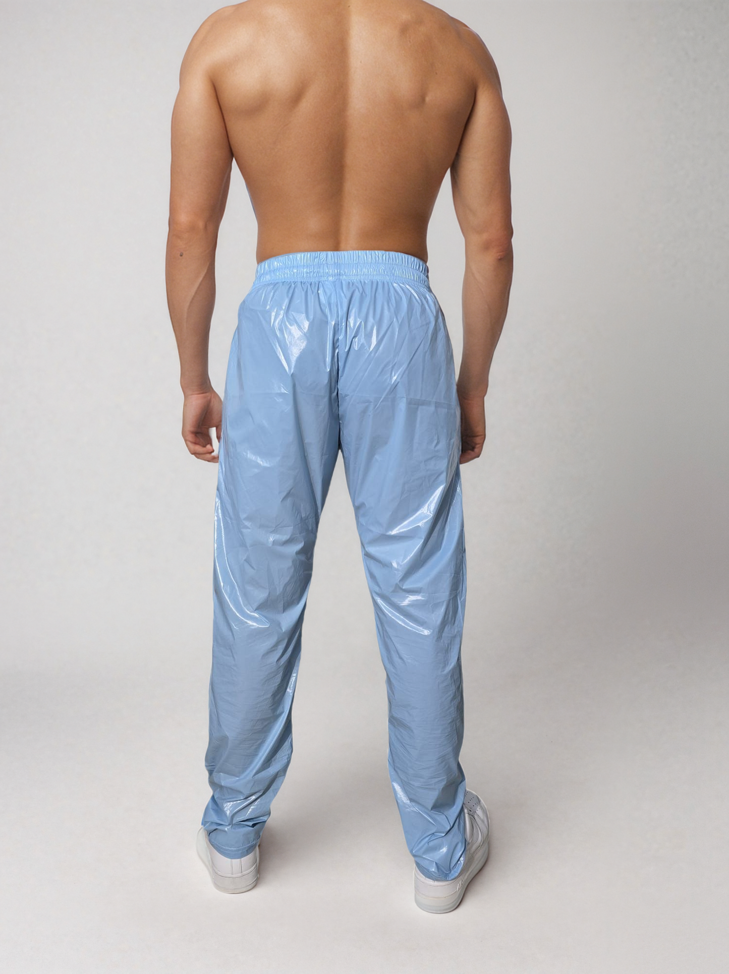 .Shiny Sky Blau PU Nylon Sport Jogging Trouser - Glossy PU Nylon Pants