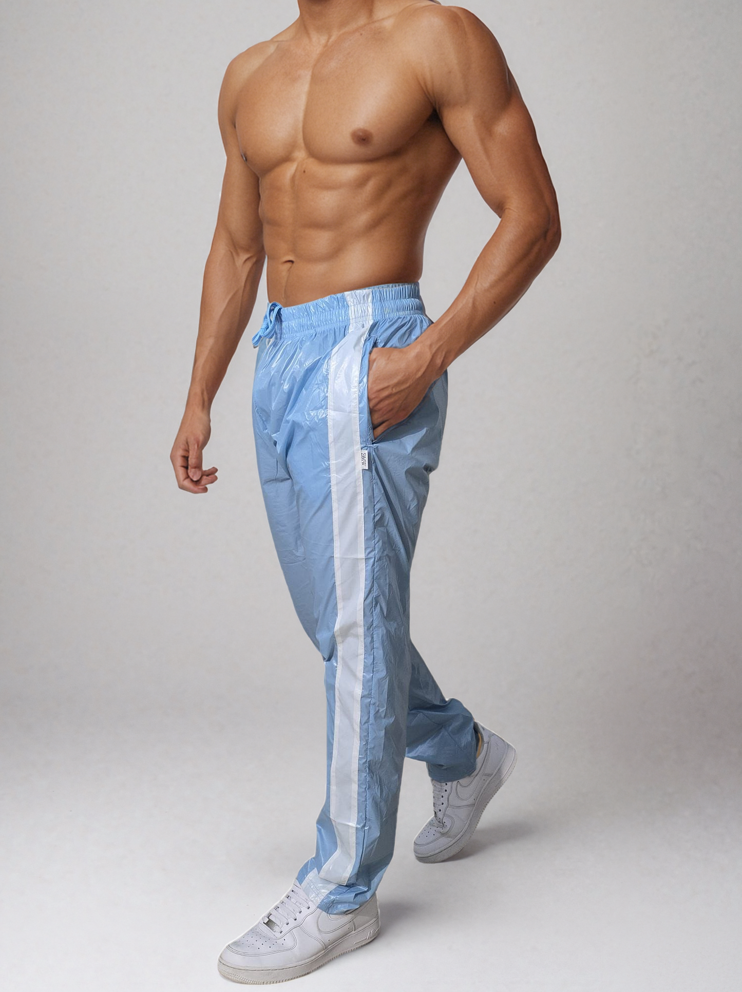 .Shiny Sky Blau PU Nylon Sport Jogging Trouser - Glossy PU Nylon Pants