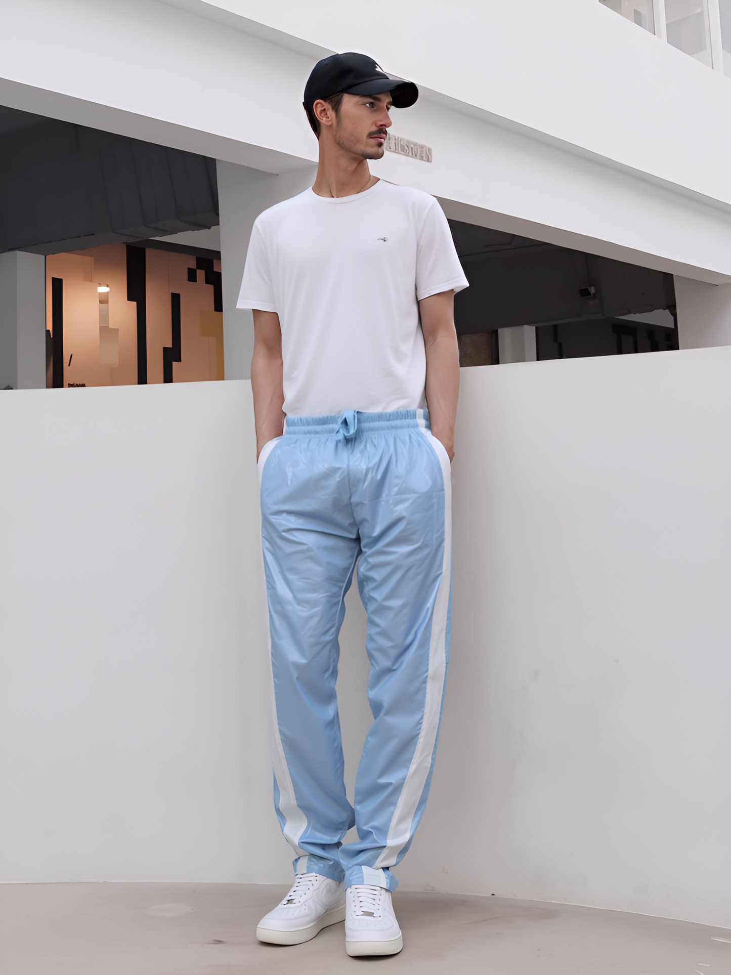 .Shiny Sky Blau PU Nylon Sport Jogging Trouser - Glossy PU Nylon Pants