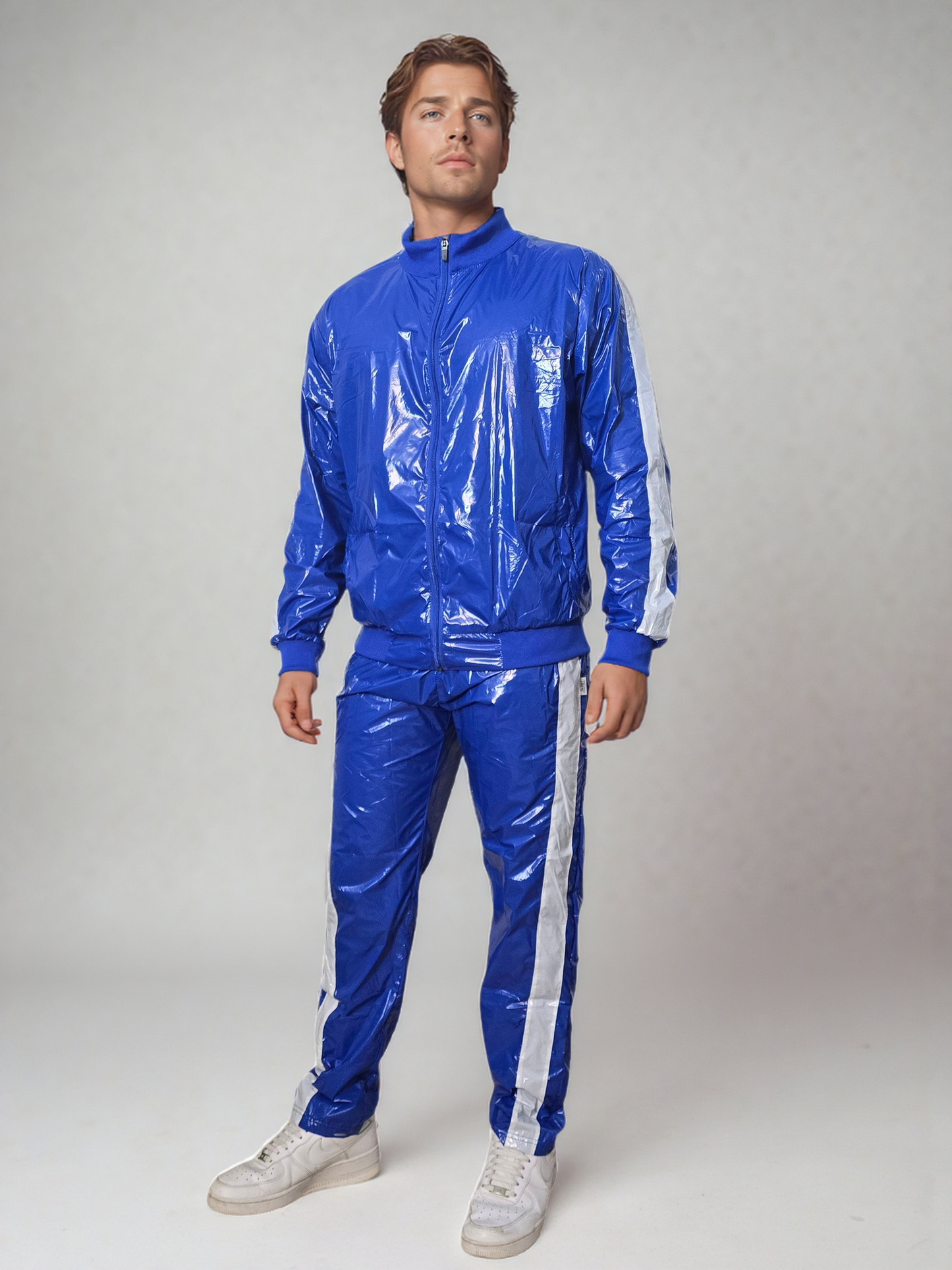 .PU Nylon Tracksuit –Royal Blau,White  Premium Shine Look