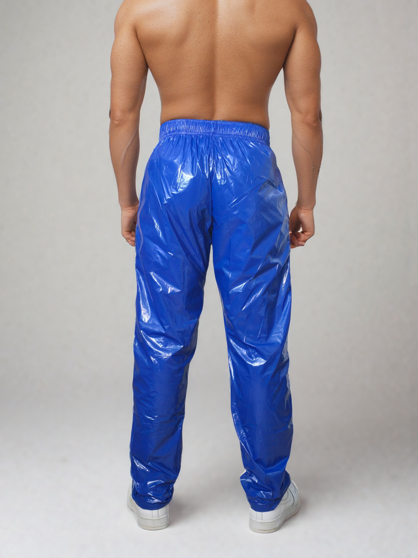 .PU nylon sport jogging pants made of PU gloss nylon white strips
