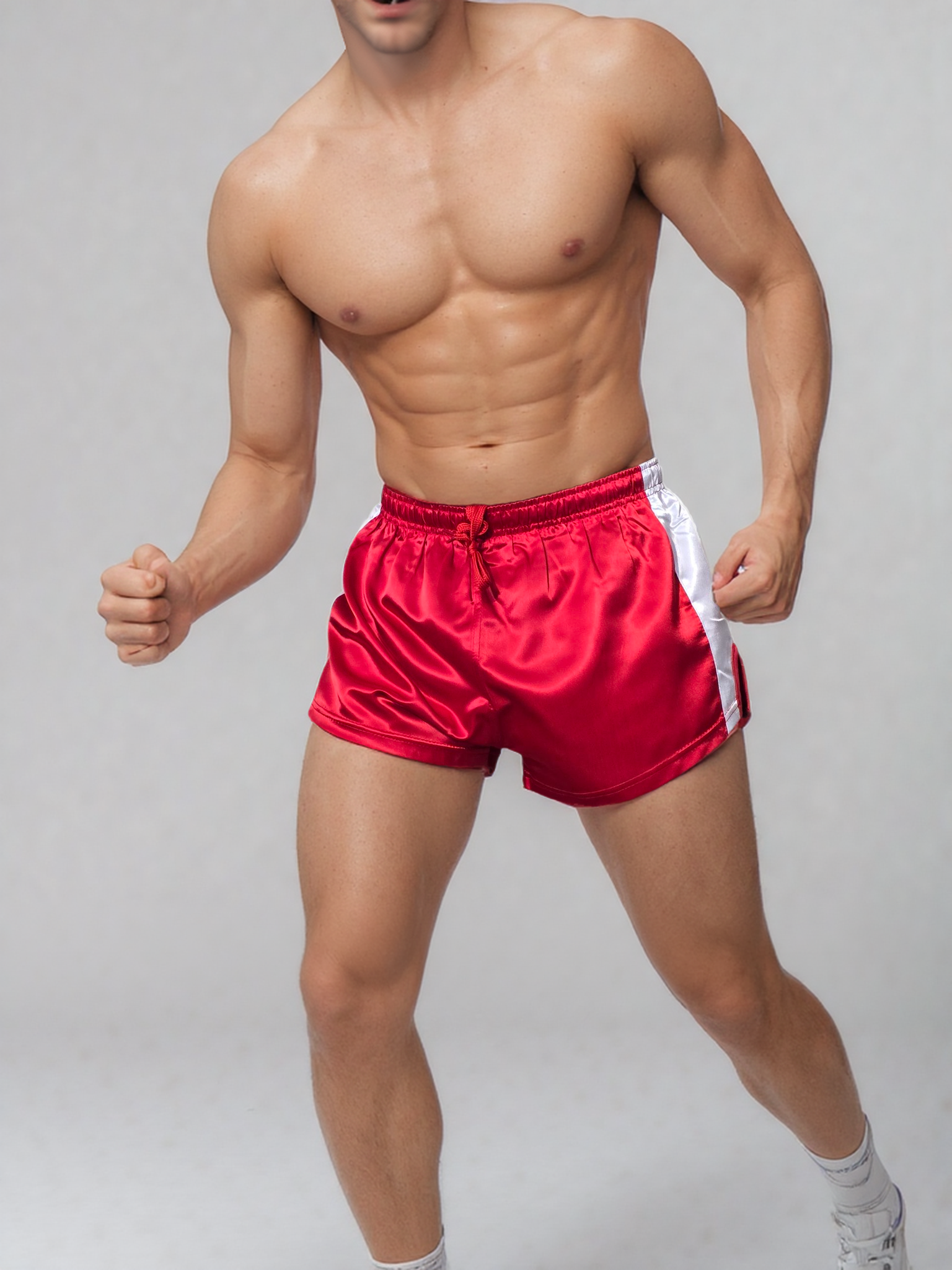 Retro Satin Rot Weiß Sport & Freizeit Shorts.