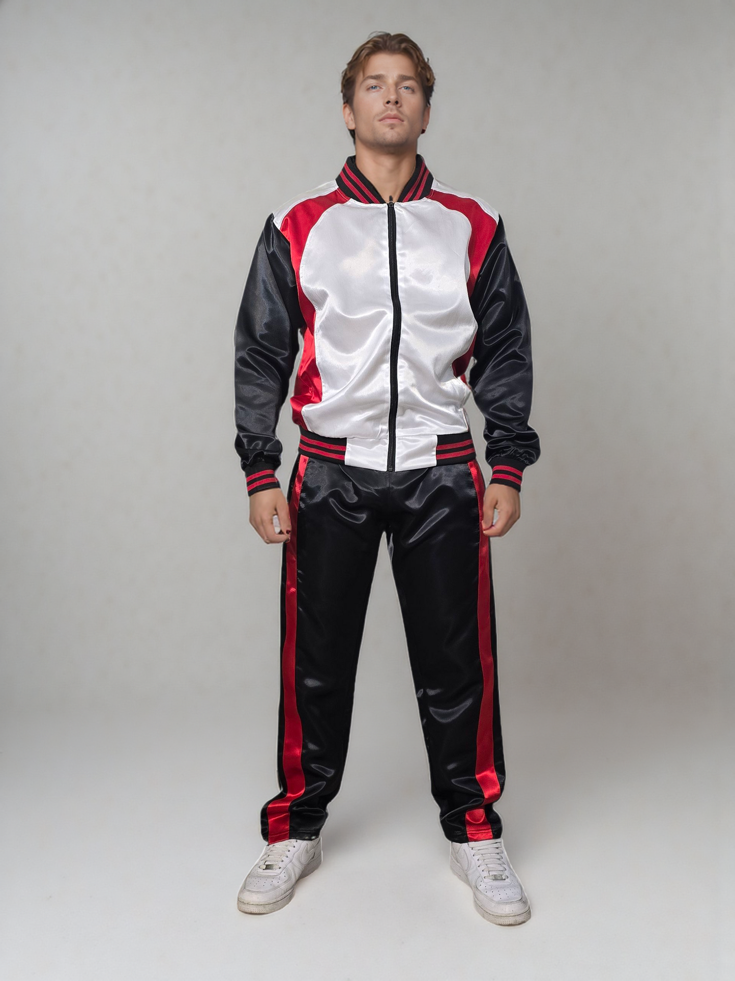 .Zweiteiliger Herren Trainingsanzug | Glänzender Satin Nylon Sportoutfit