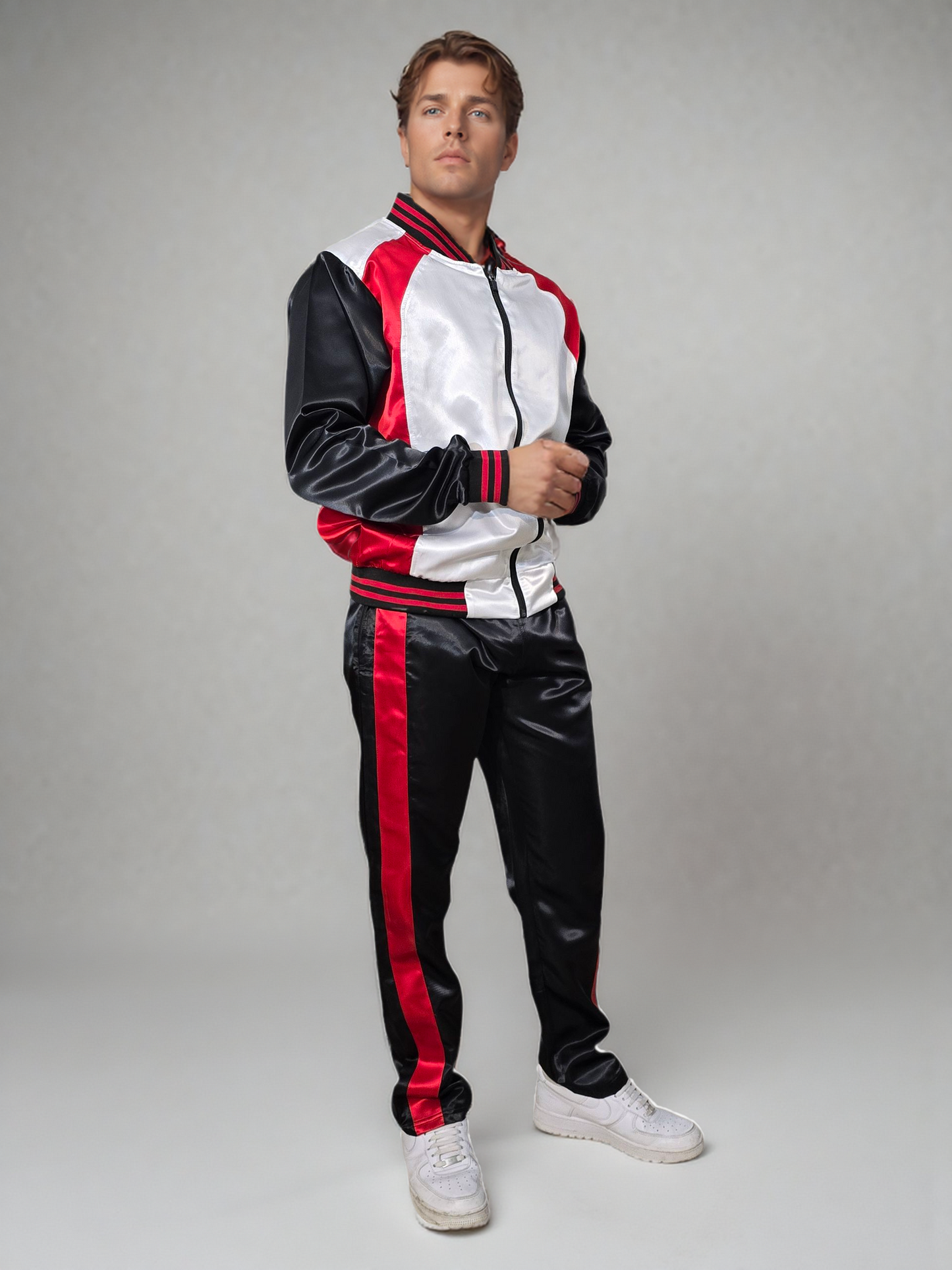 .Zweiteiliger Herren Trainingsanzug | Glänzender Satin Nylon Sportoutfit