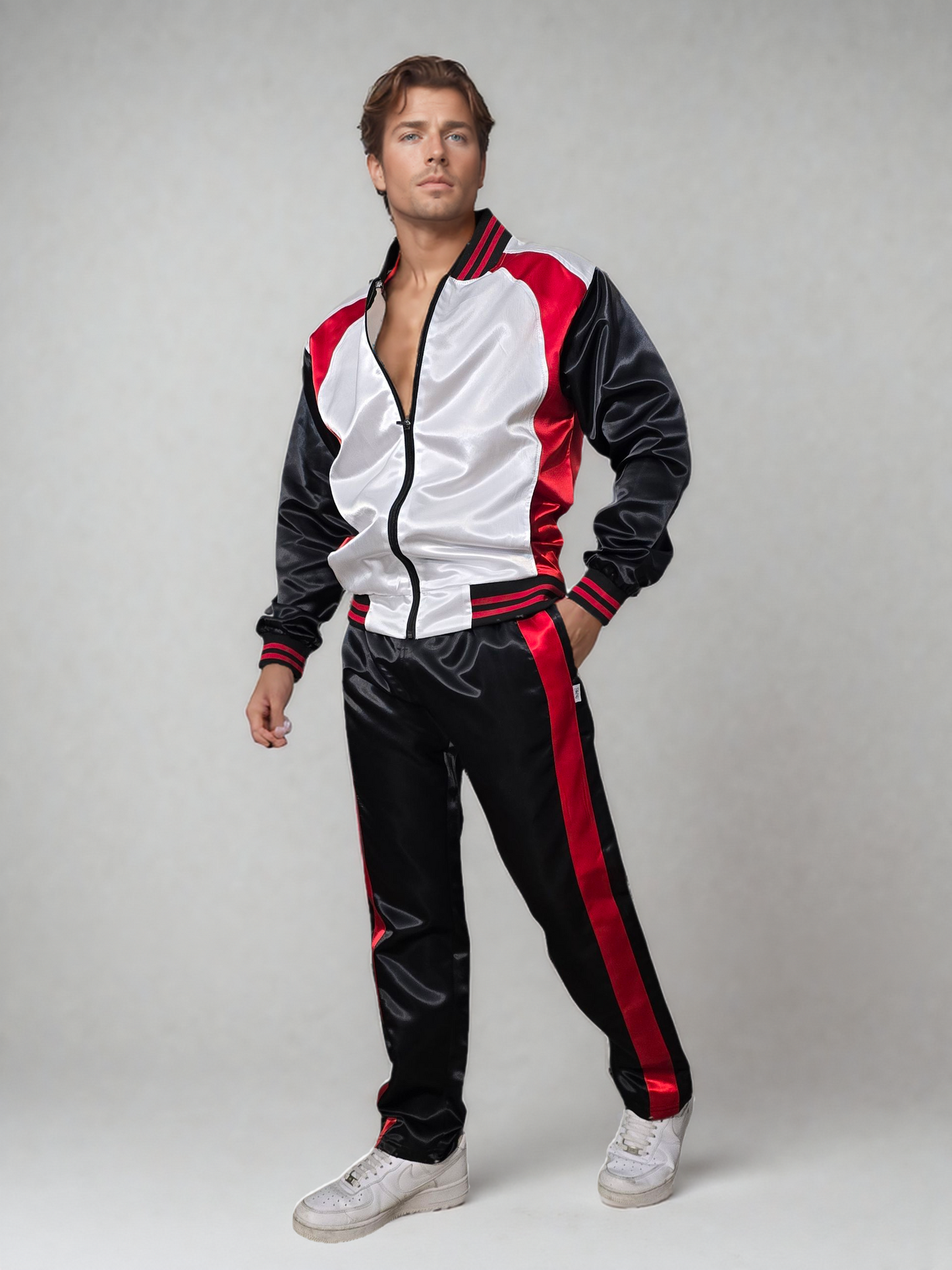 .Zweiteiliger Herren Trainingsanzug | Glänzender Satin Nylon Sportoutfit